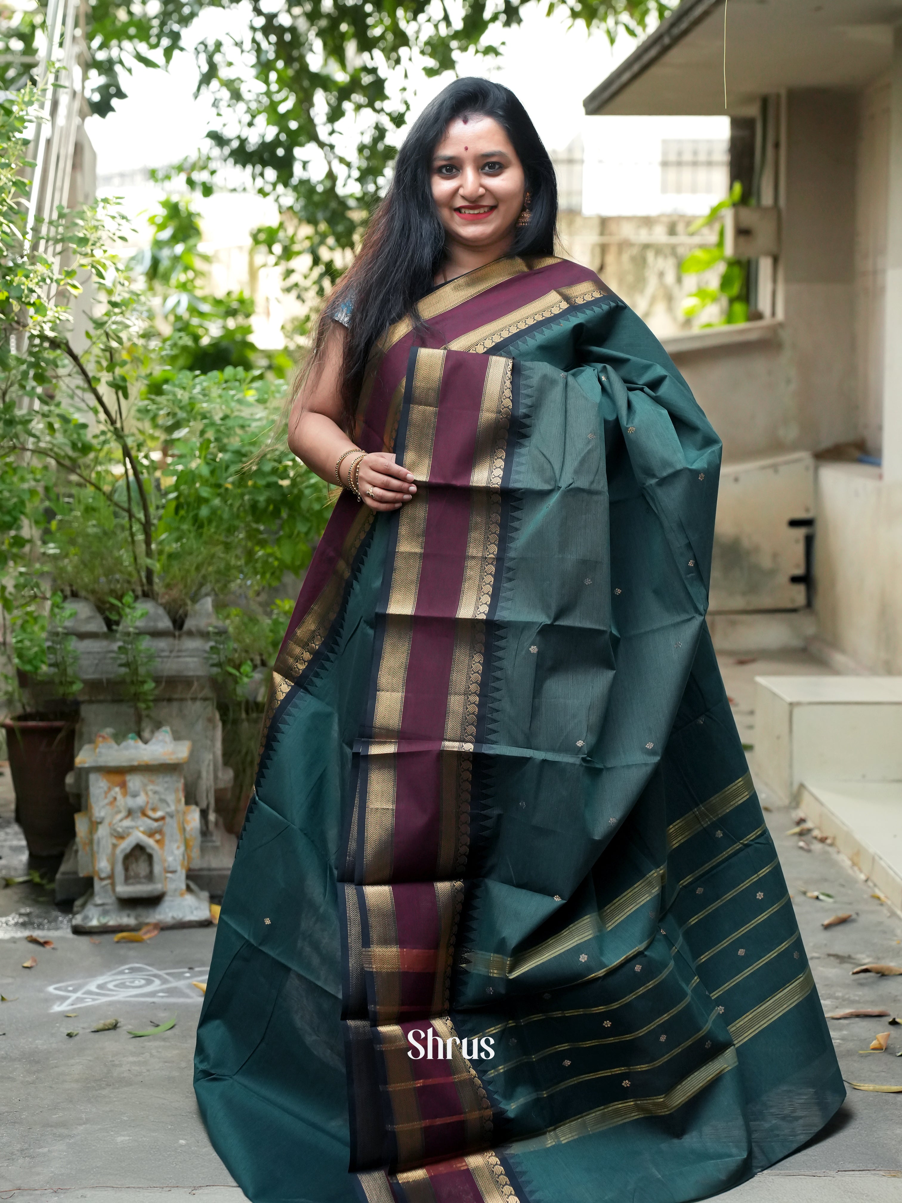 Green & Brown- Chettinad Cotton Saree - Shop on ShrusEternity.com