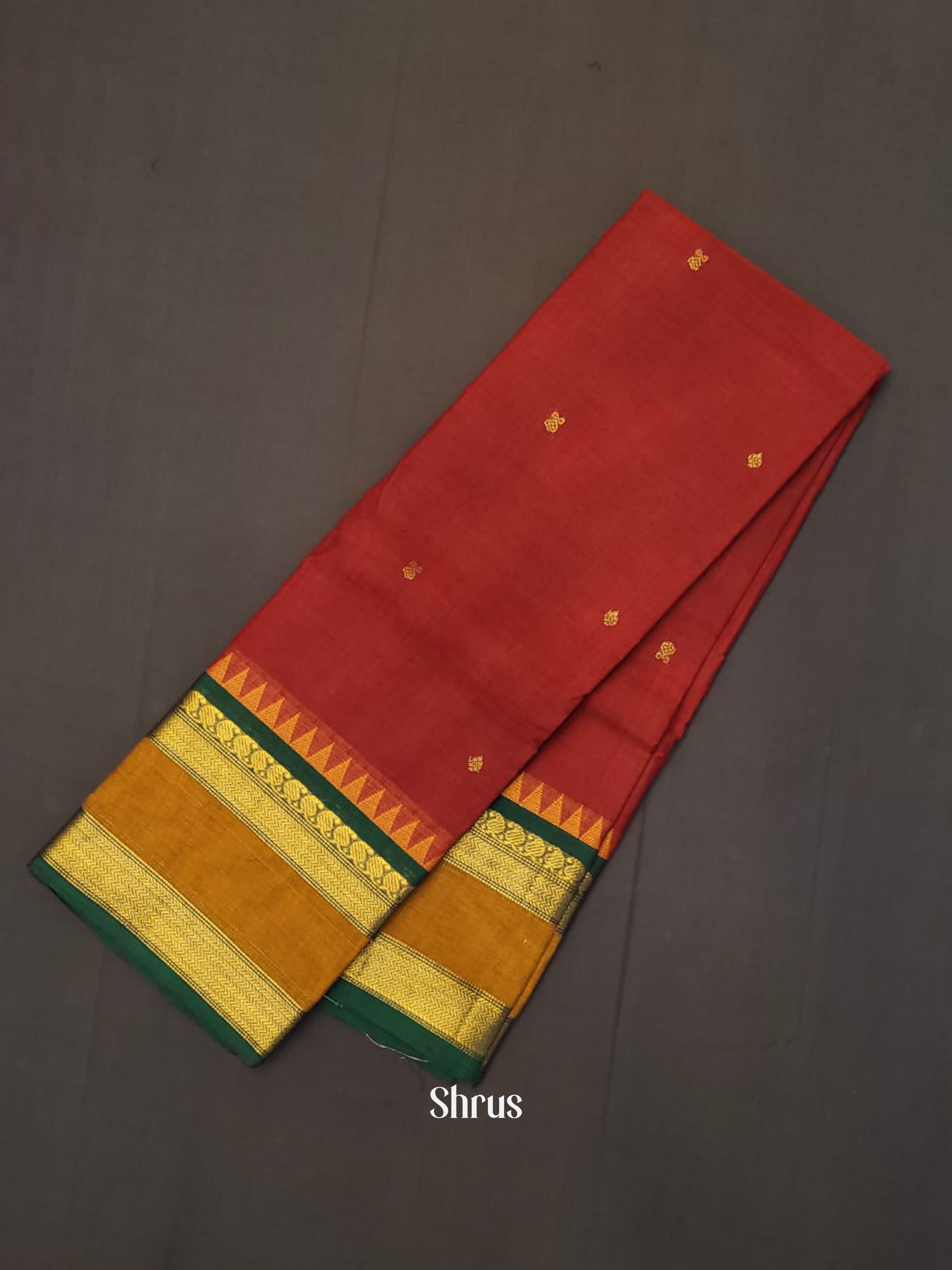 Red & Green -Chettinad Cotton Saree - Shop on ShrusEternity.com
