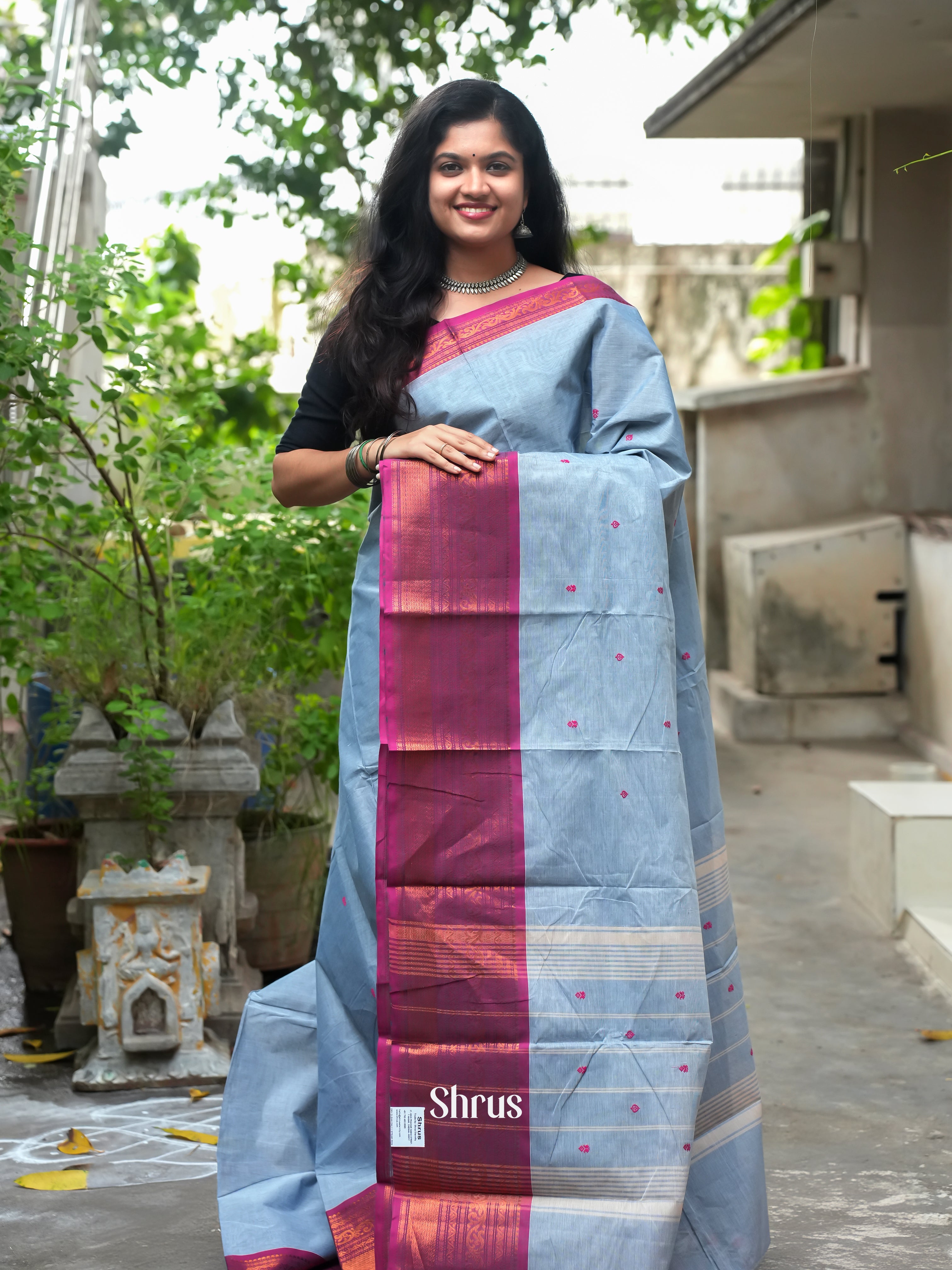 Grey & Pink -Chettinad Cotton Saree - Shop on ShrusEternity.com