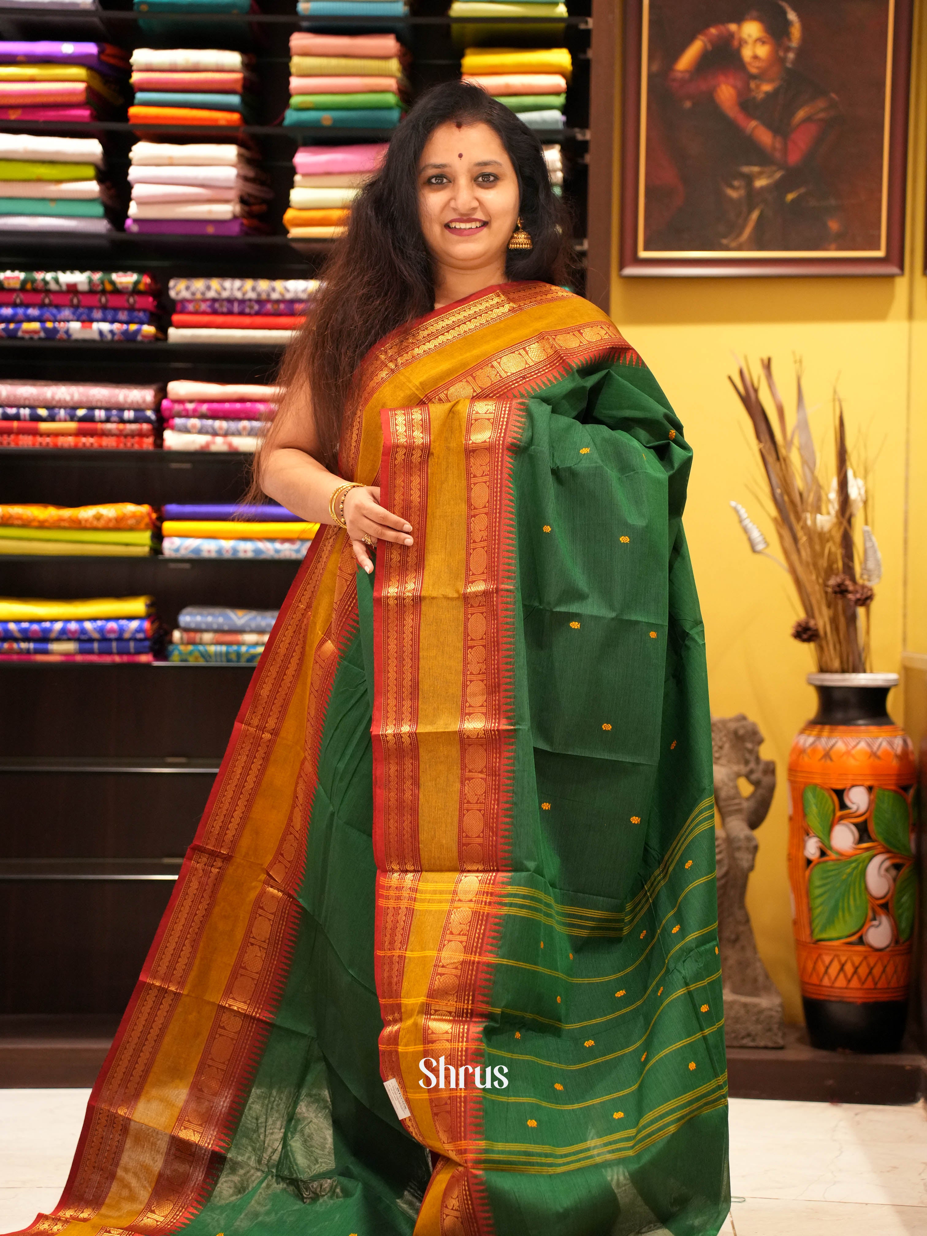 Green & Mustard - Chettinad Cotton Saree - Shop on ShrusEternity.com