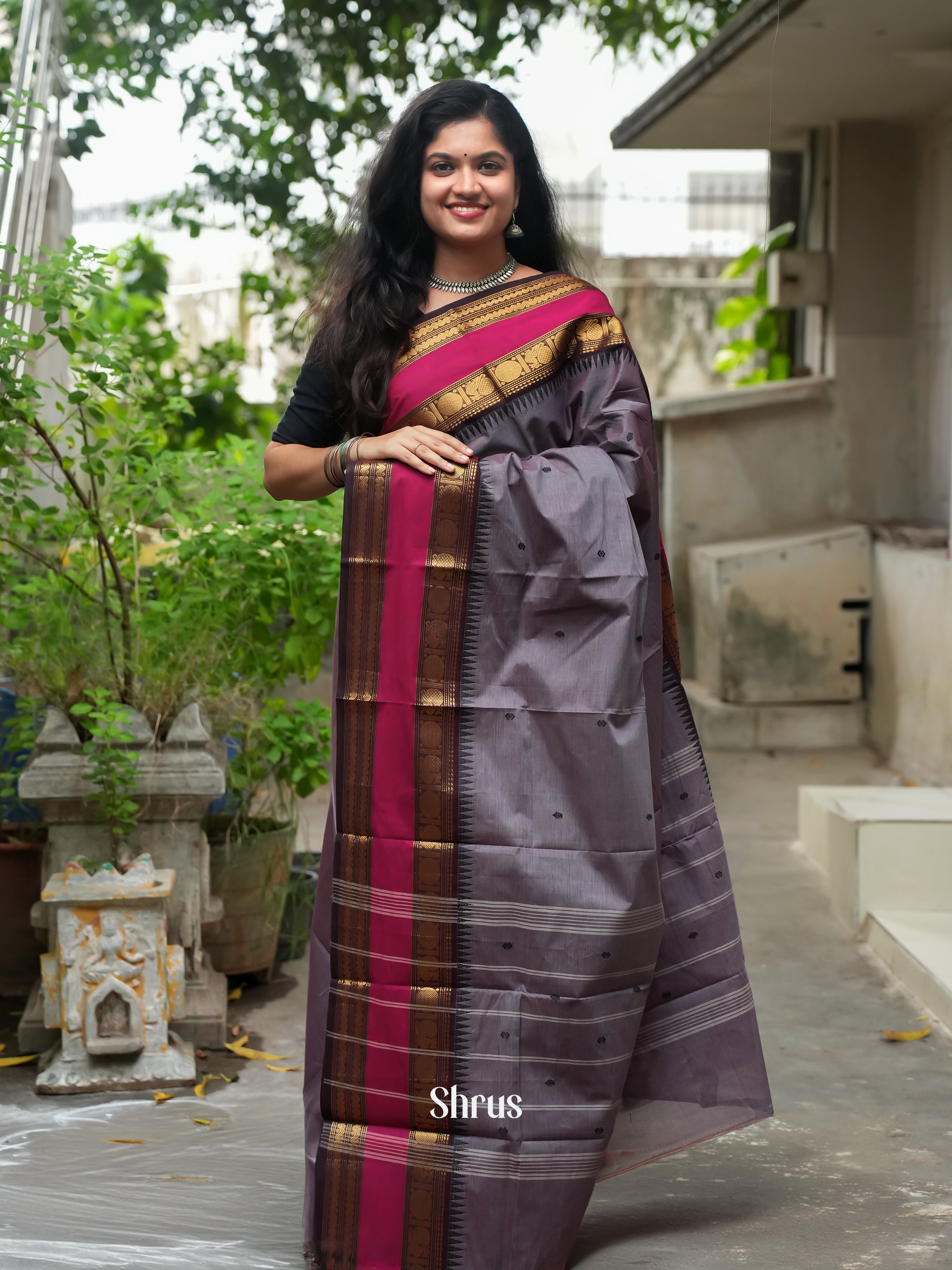 Purple & Black -Chettinad Cotton Saree - Shop on ShrusEternity.com