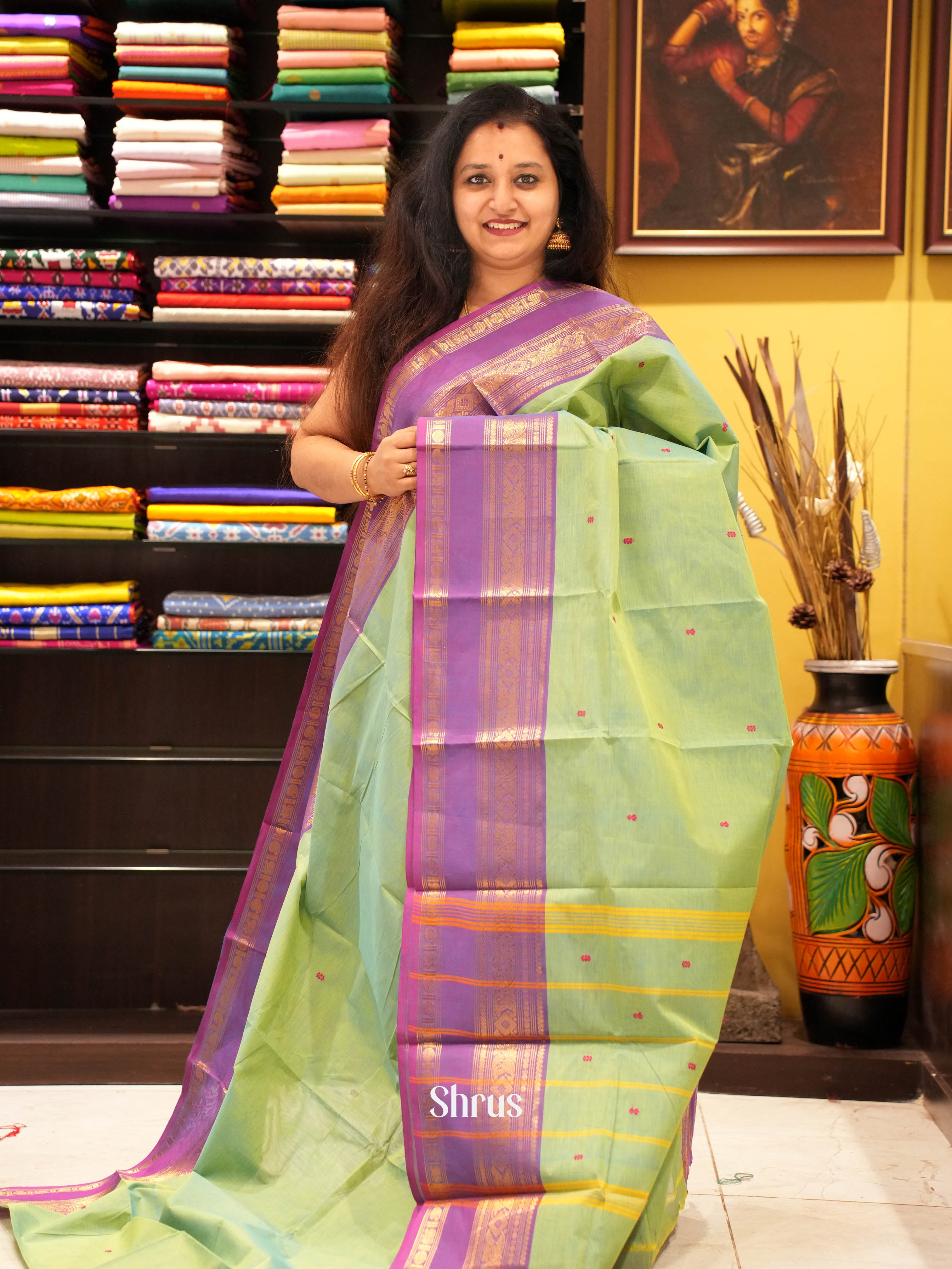 Green & Purple - Chettinad Cotton Saree - Shop on ShrusEternity.com