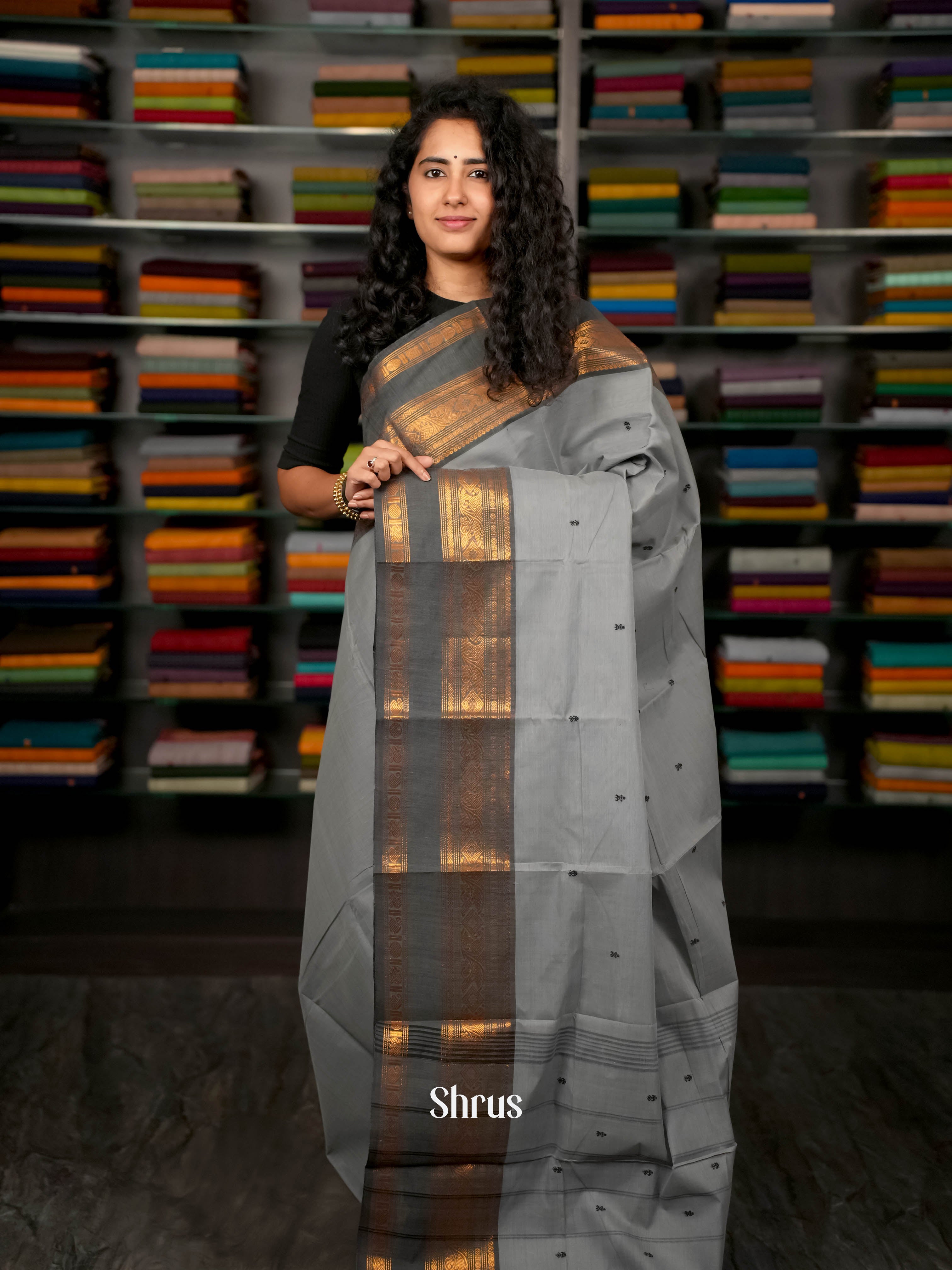 Grey - Chettinad Cotton Saree - Shop on ShrusEternity.com