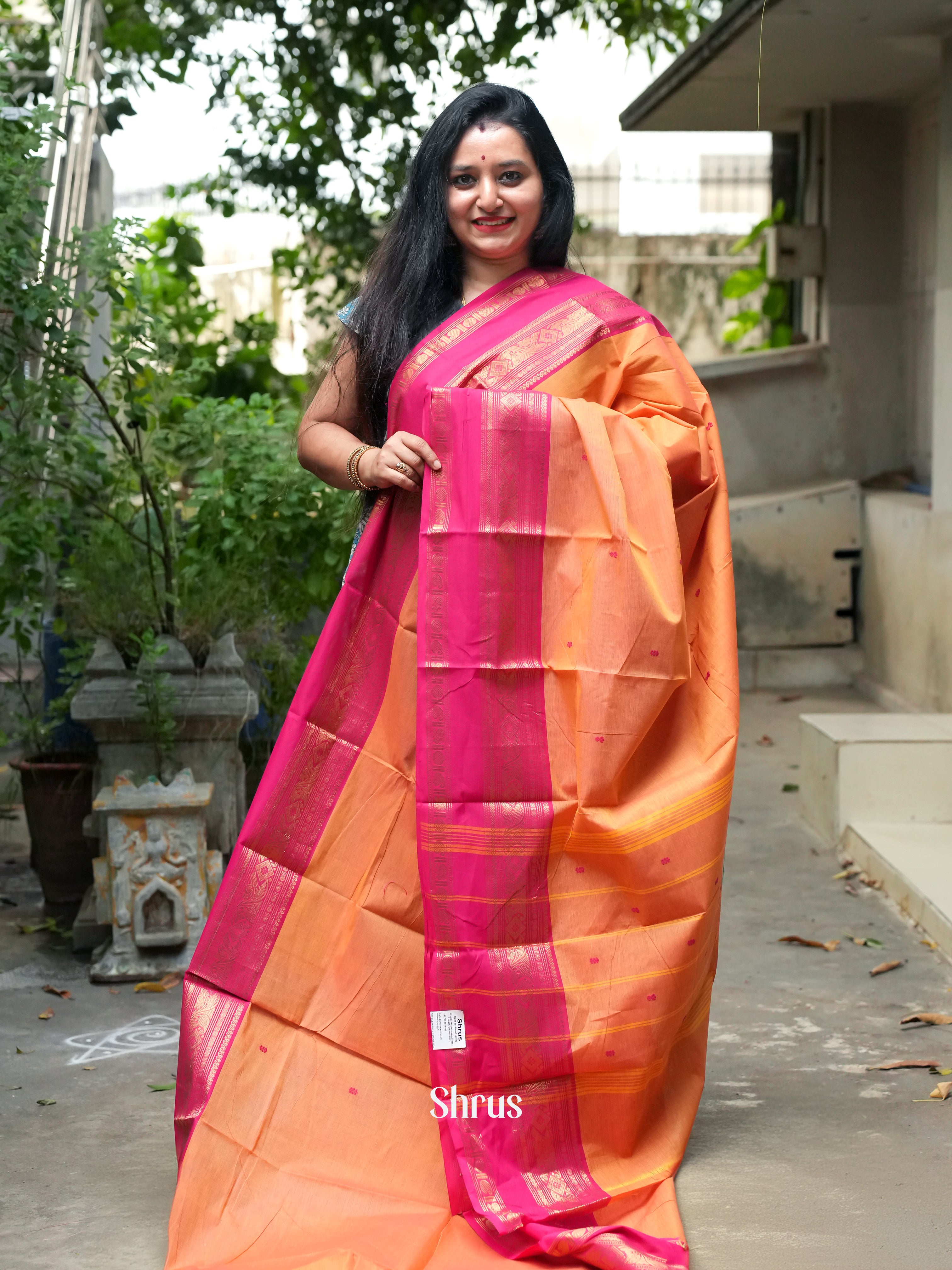Orange & Pink - Chettinad Cotton Saree - Shop on ShrusEternity.com