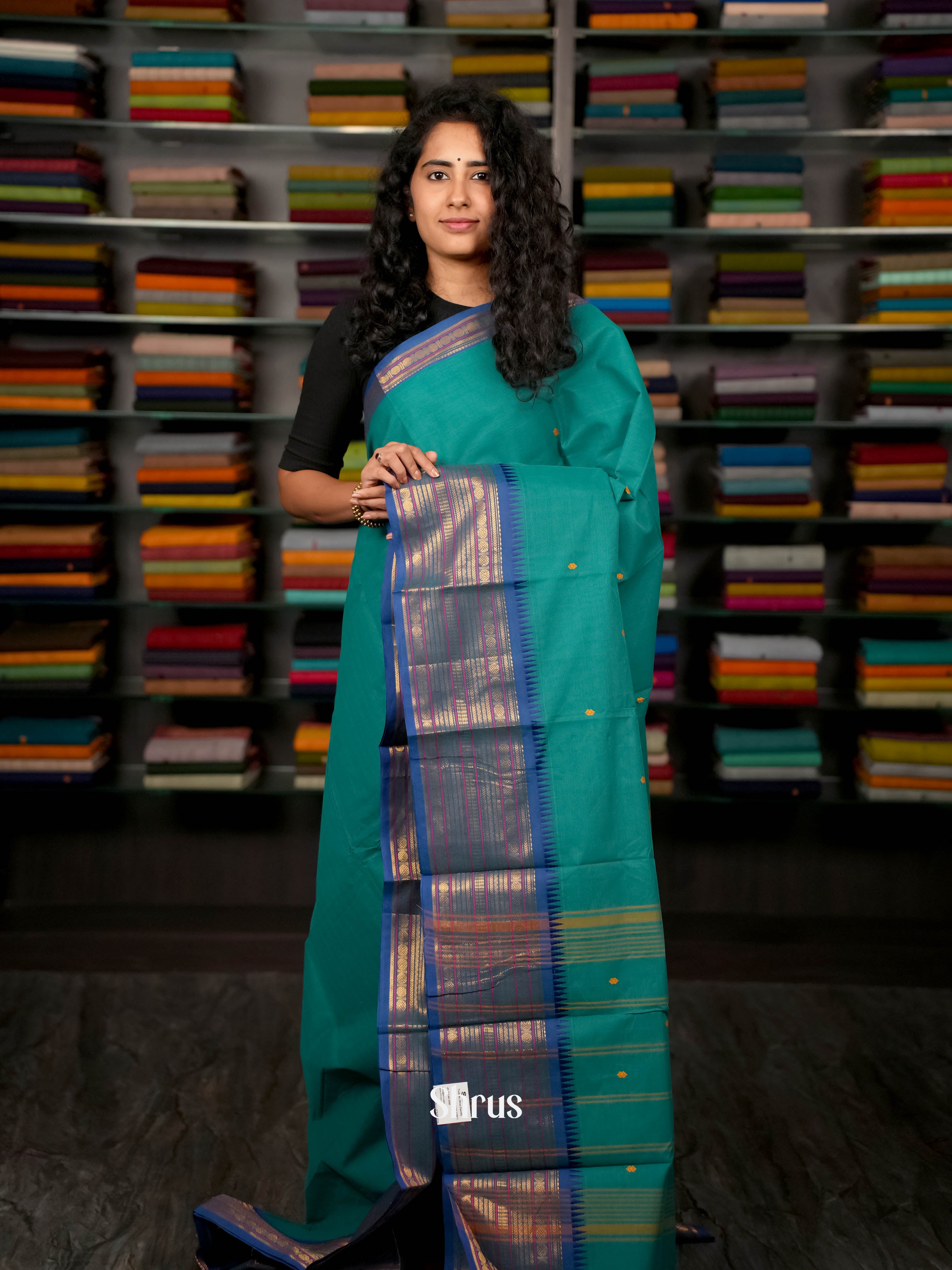 Teal & Blue - Chettinad Cotton Saree - Shop on ShrusEternity.com