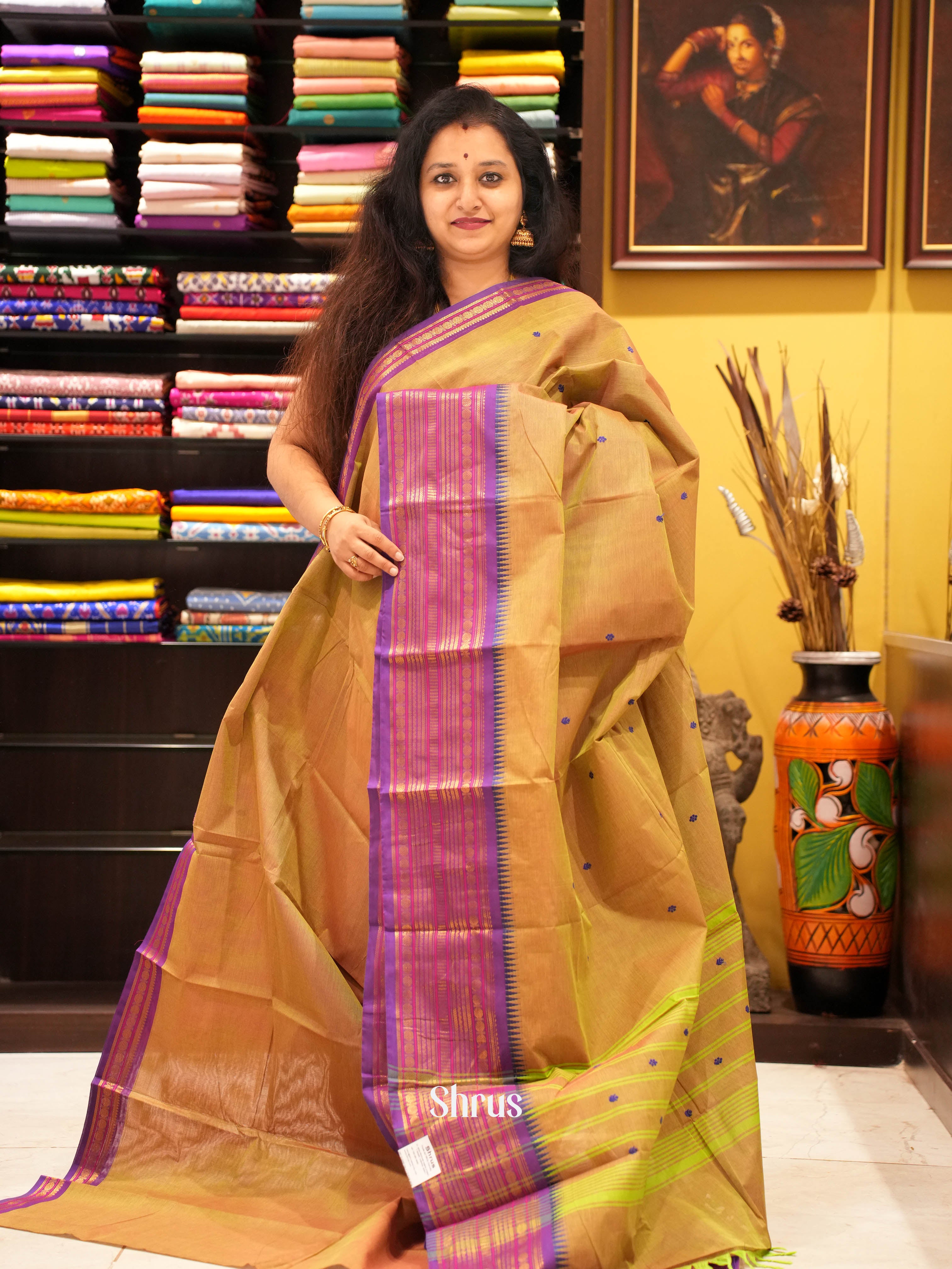 Mstardy Green & Purple - Chettinad Cotton Saree - Shop on ShrusEternity.com