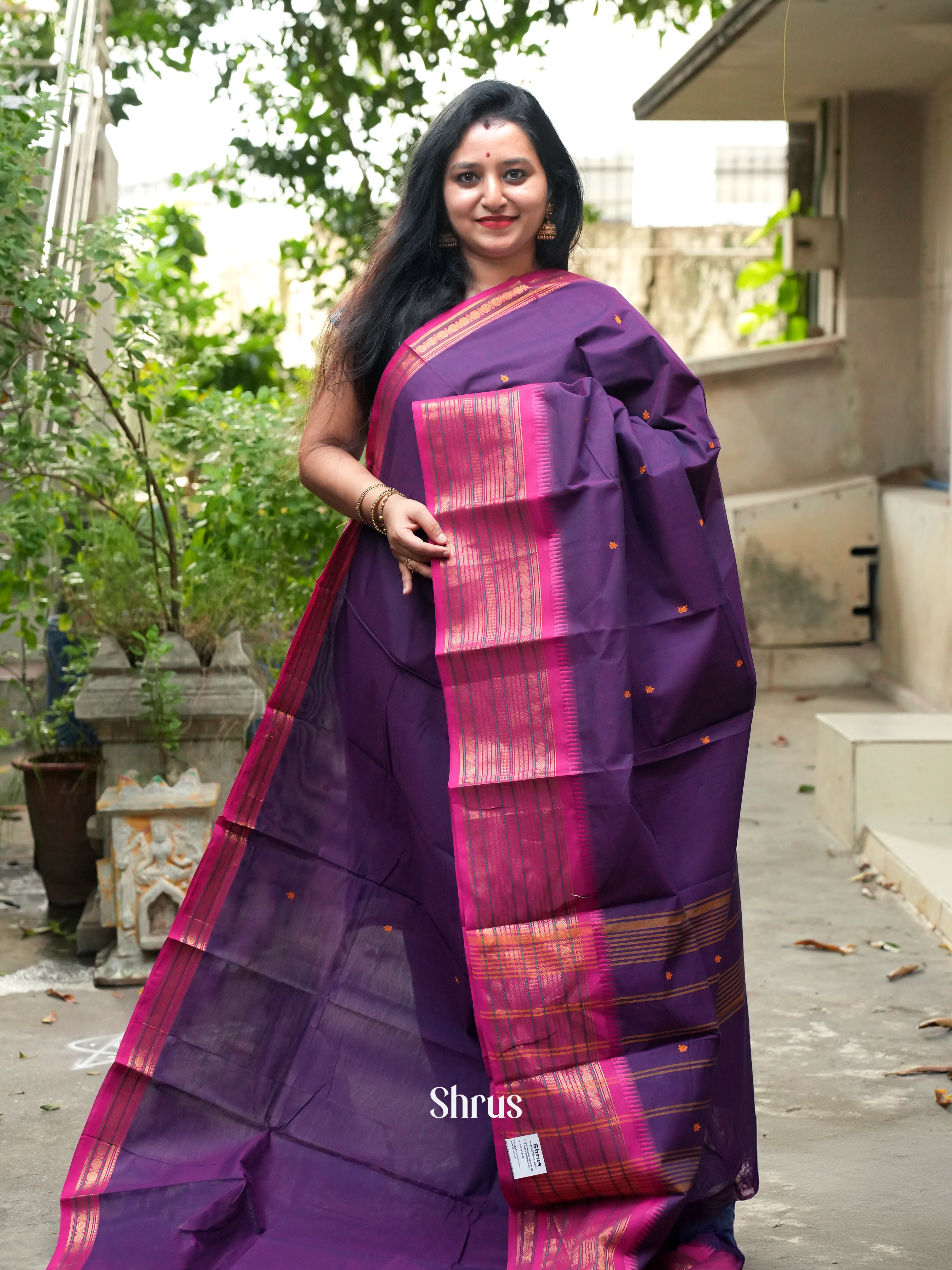 Violet & Majenta Pink - Chettinad Cotton Saree - Shop on ShrusEternity.com