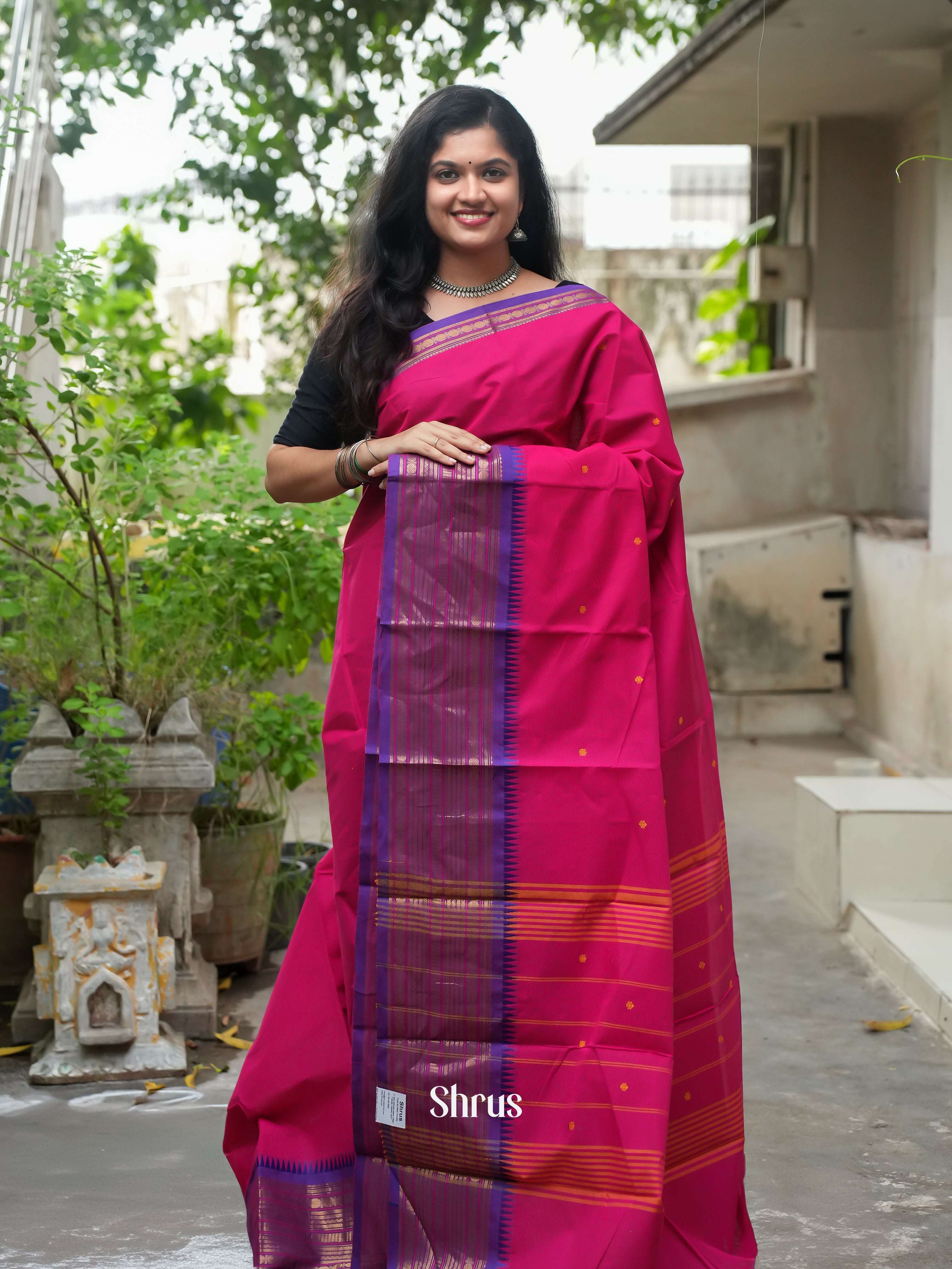 Pink & Violet -Chettinad Cotton Saree - Shop on ShrusEternity.com