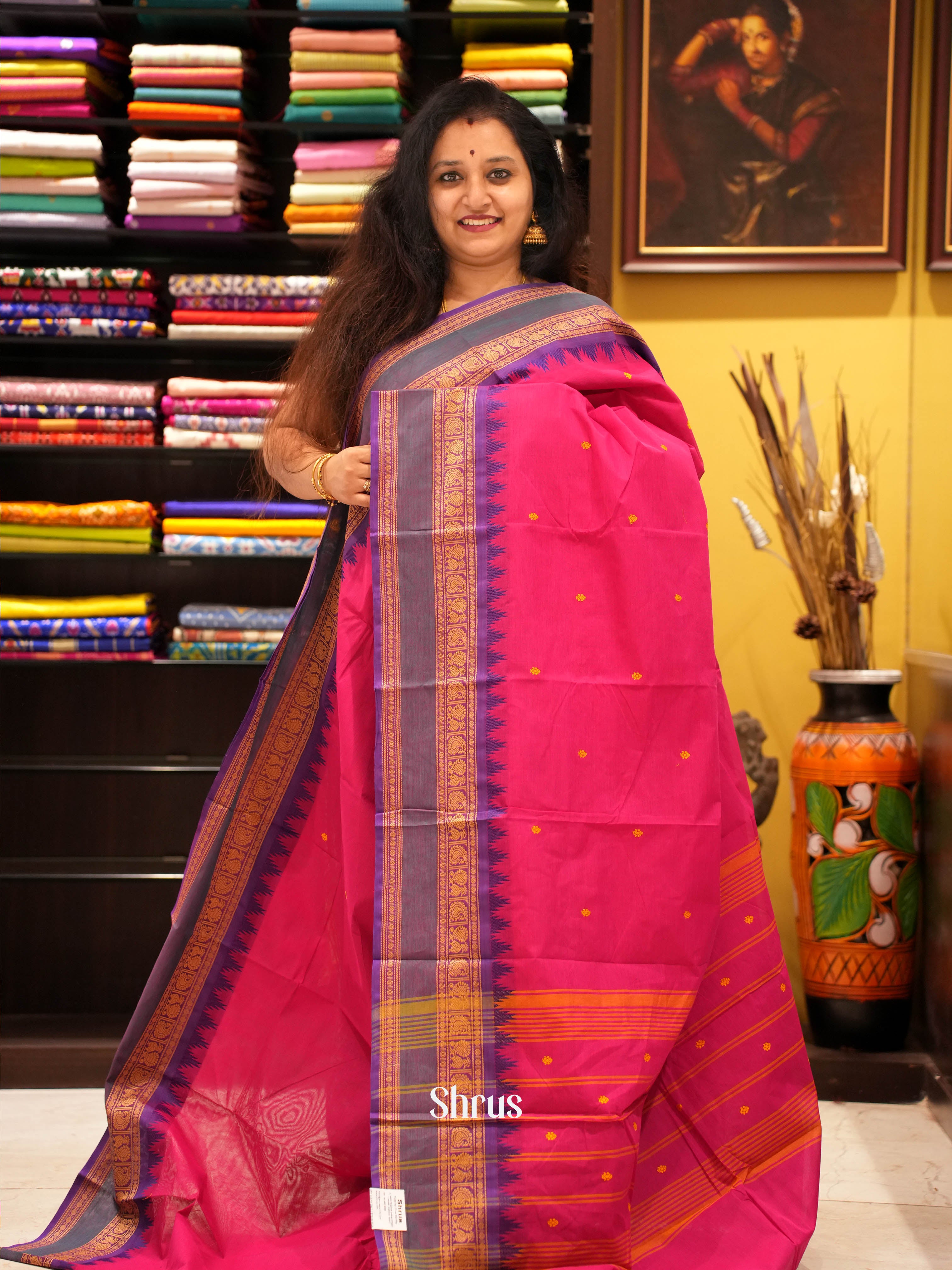 Pink & Purple - Chettinad Cotton Saree - Shop on ShrusEternity.com