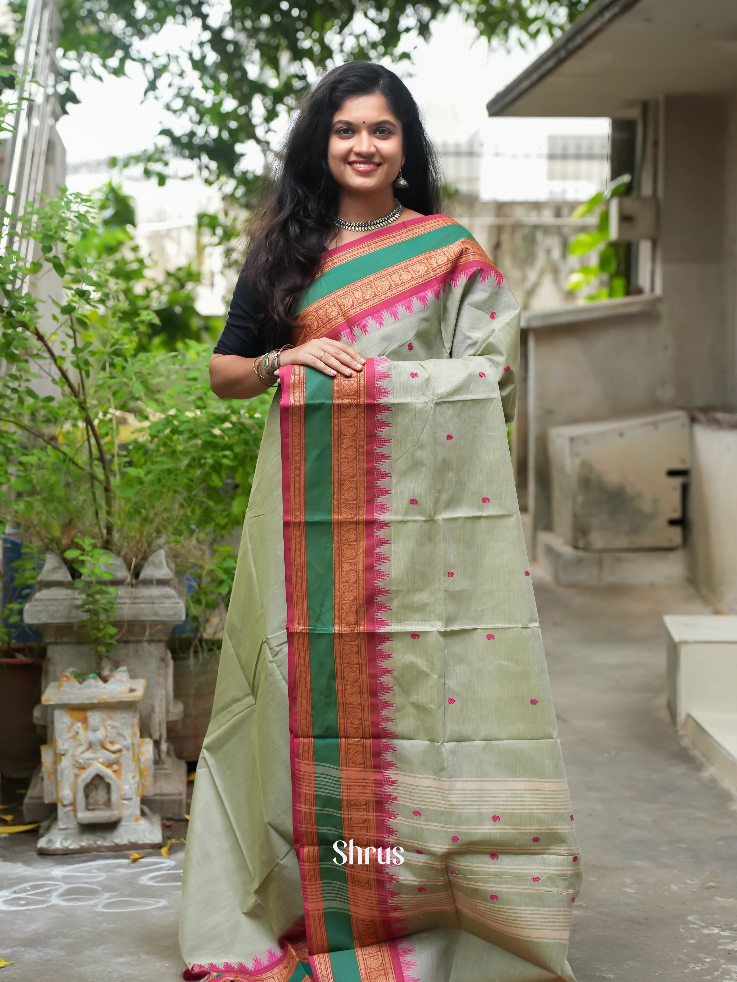 Elachi Green & Red -Chettinad Cotton Saree - Shop on ShrusEternity.com