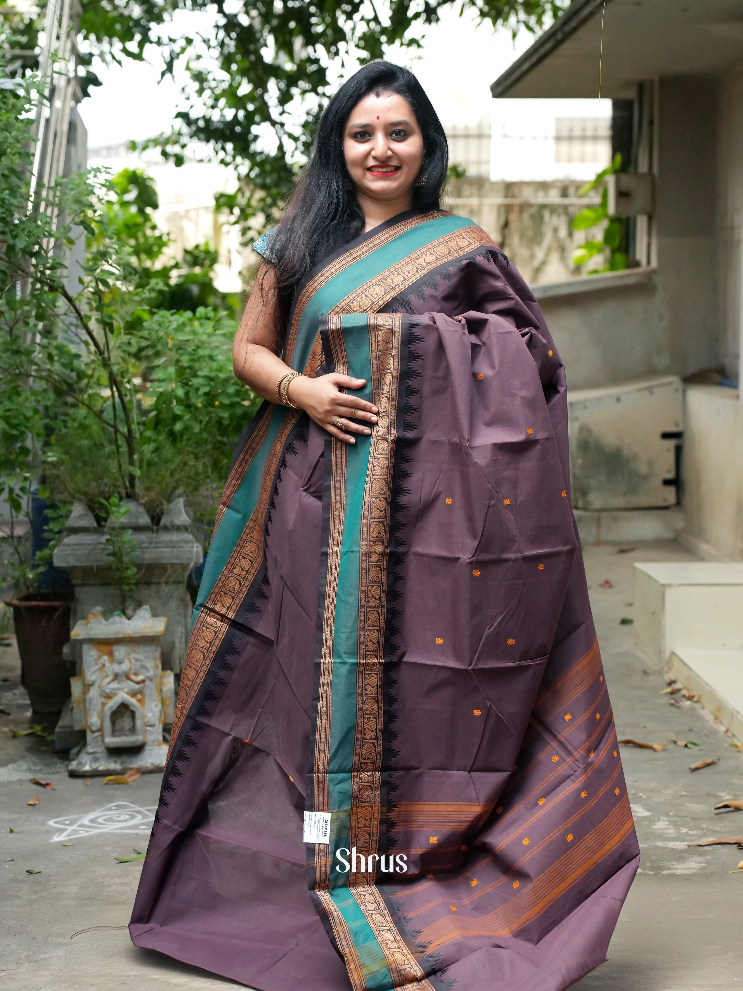 Purple & Black - Chettinad Cotton Saree - Shop on ShrusEternity.com