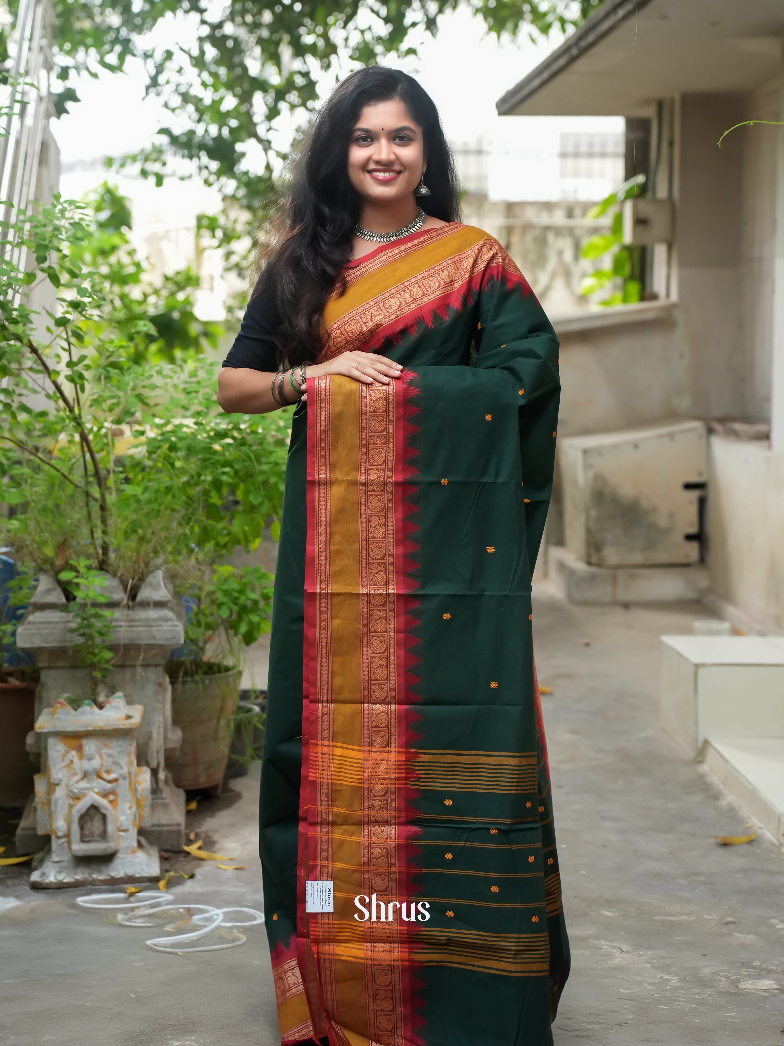 Green & Red- Chettinad Cotton Saree - Shop on ShrusEternity.com