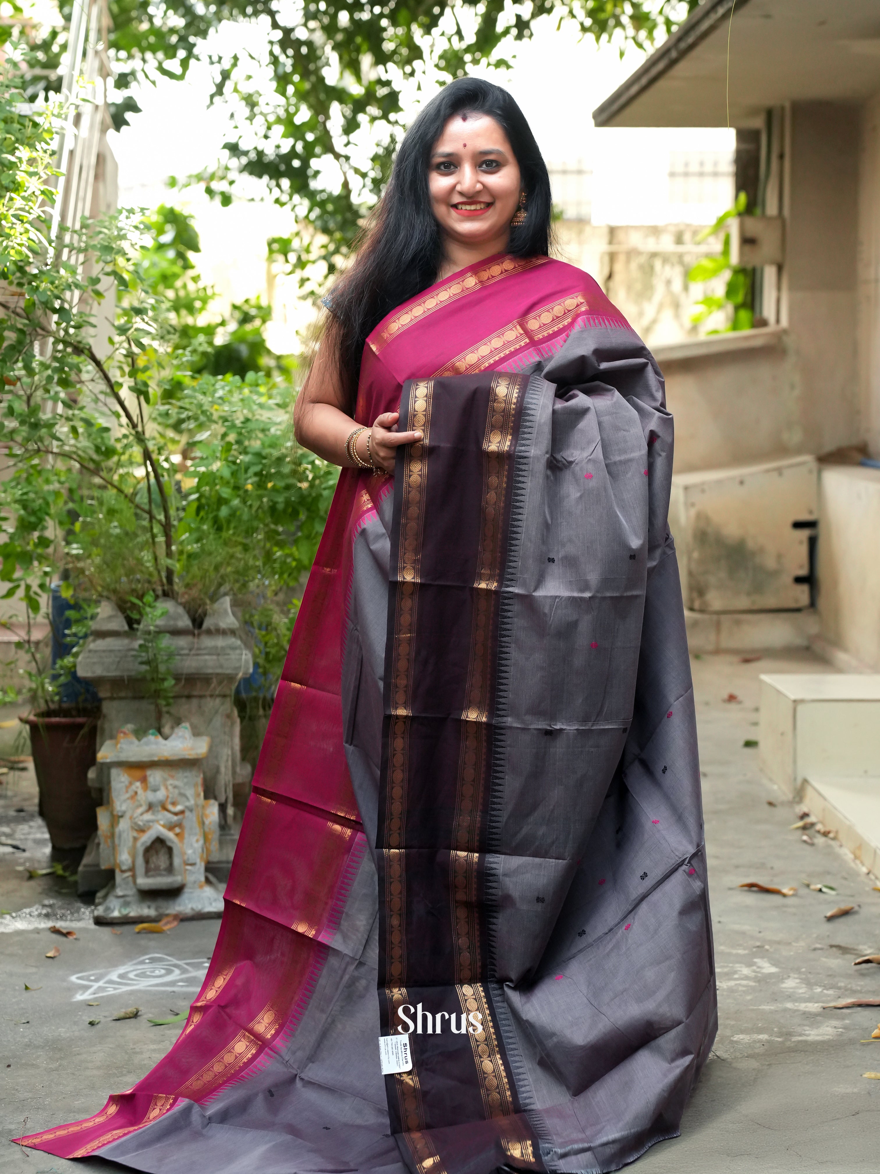 Grey & Brown - Chettinad Cotton Saree - Shop on ShrusEternity.com