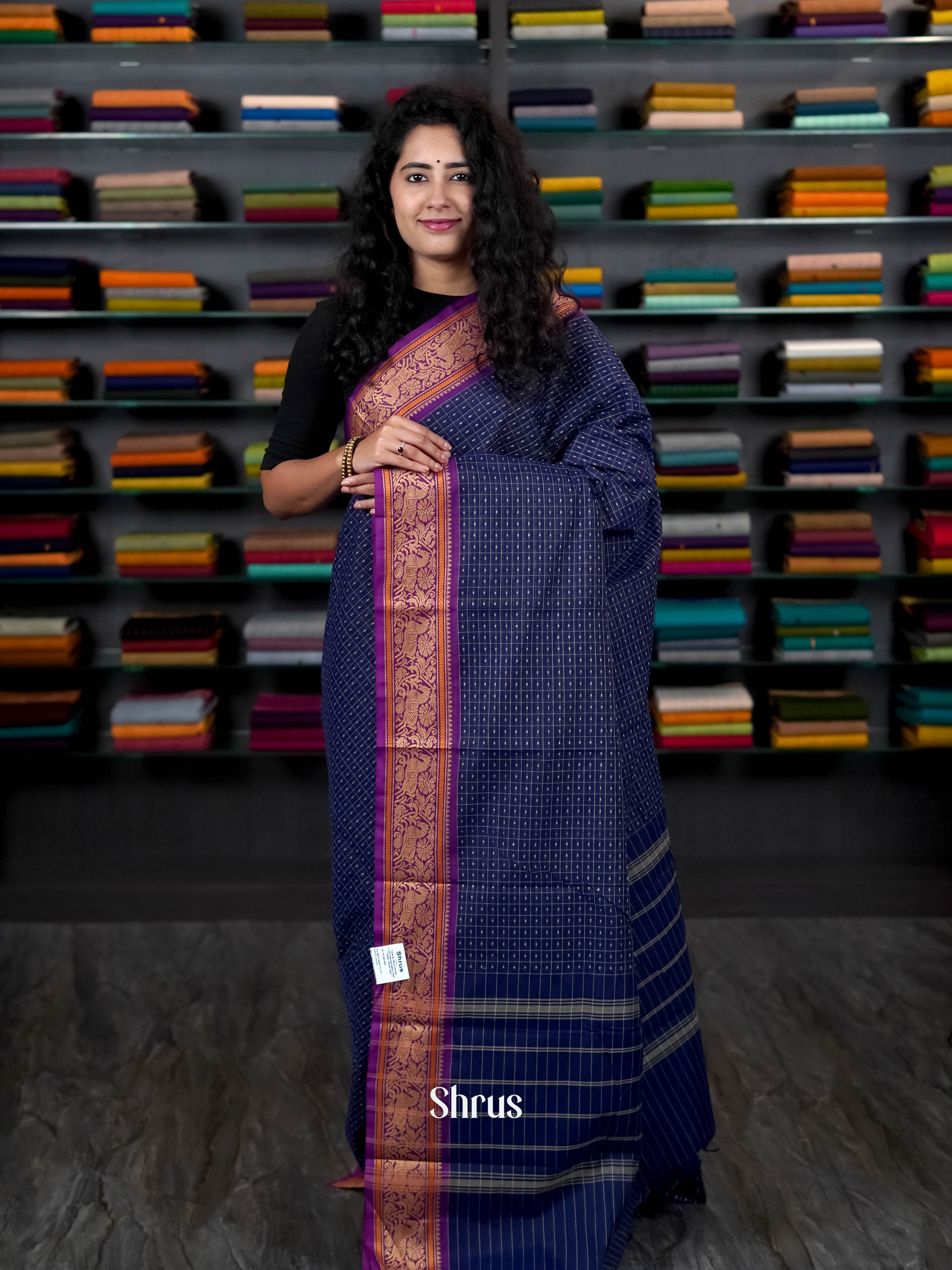Blue & Majenta - Chettinad Cotton Saree - Shop on ShrusEternity.com