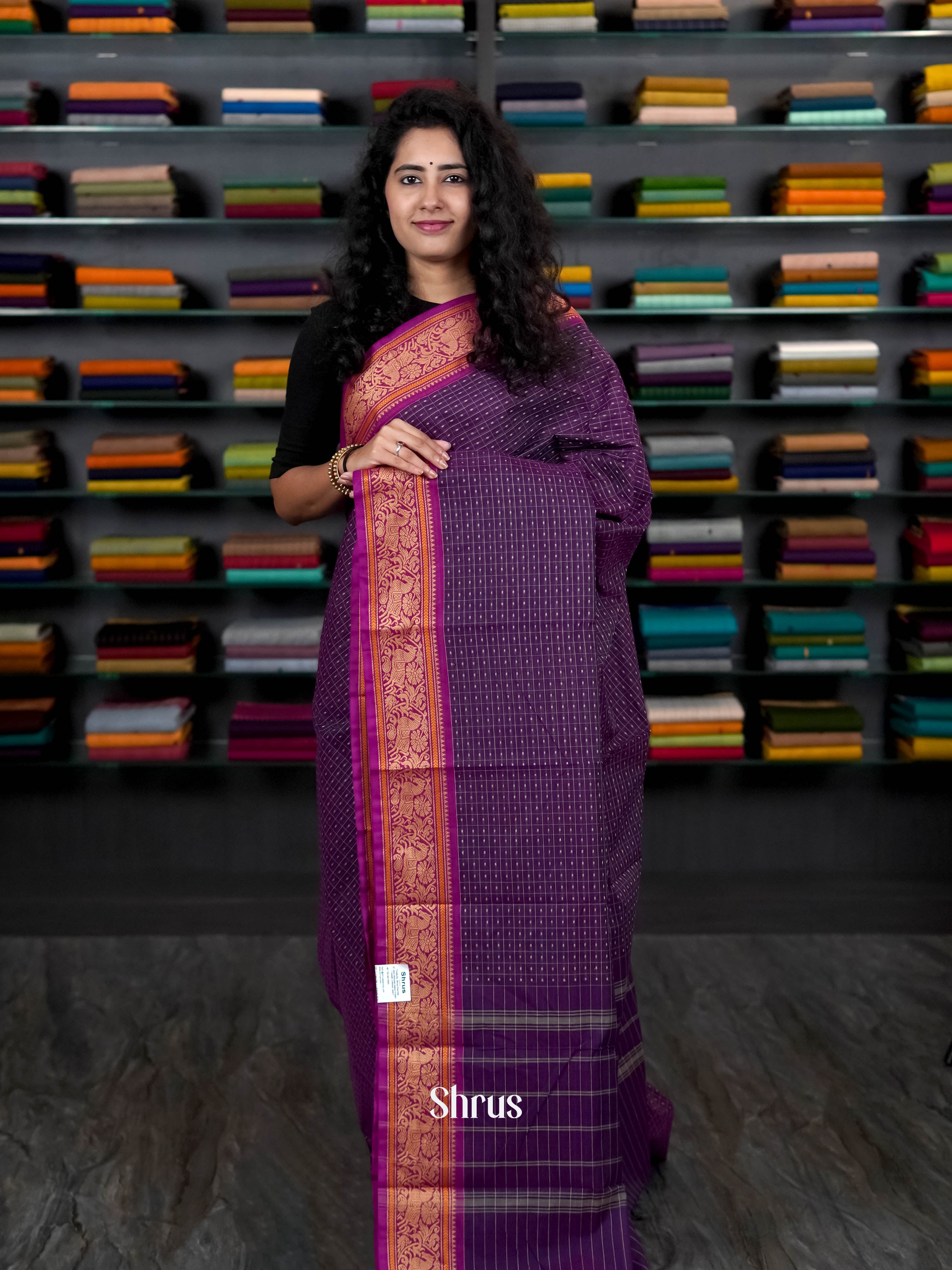 Purple & Magenta - Chettinad Cotton Saree - Shop on ShrusEternity.com
