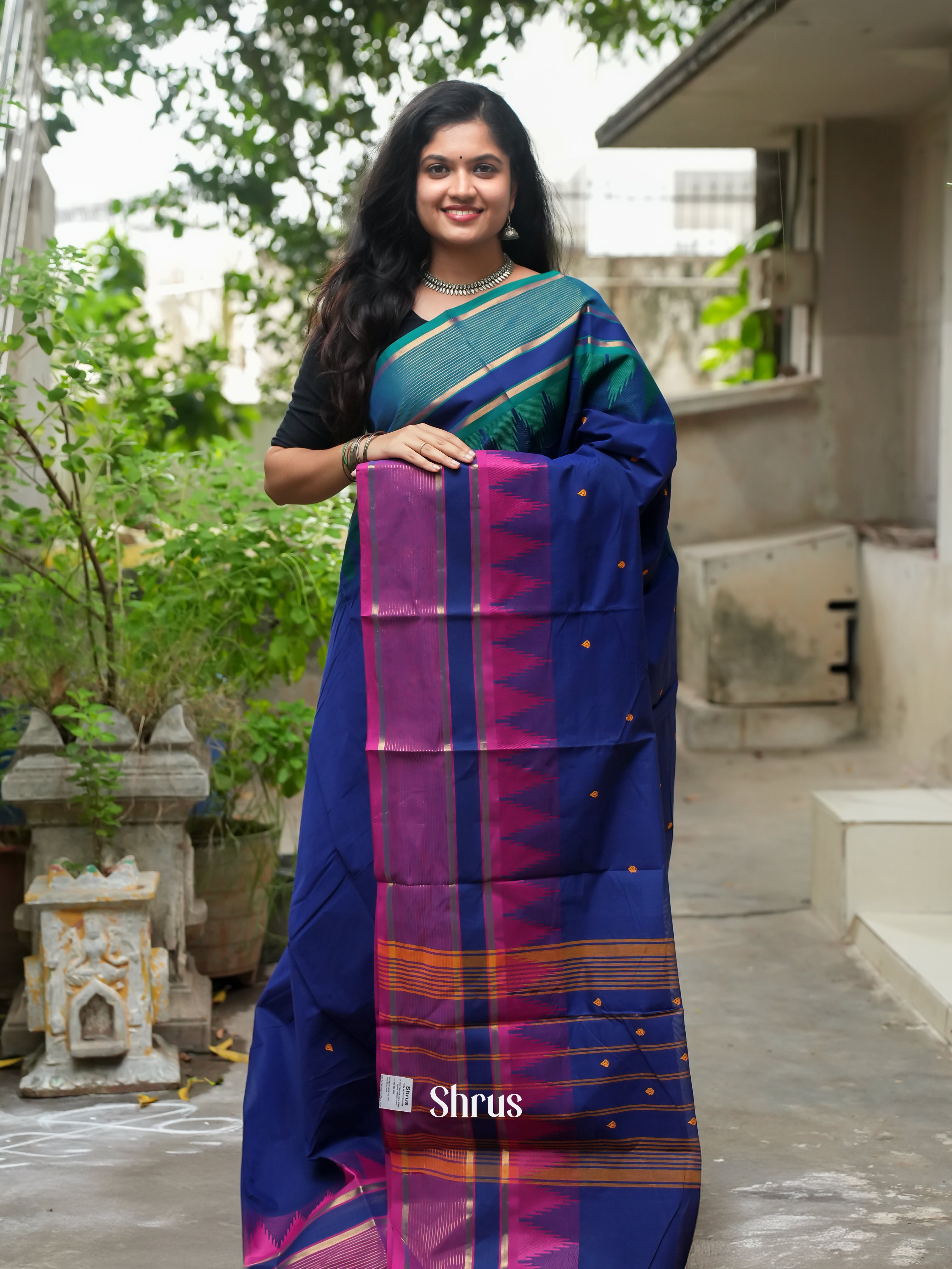 Blue & Purple -Chettinad Cotton Saree - Shop on ShrusEternity.com