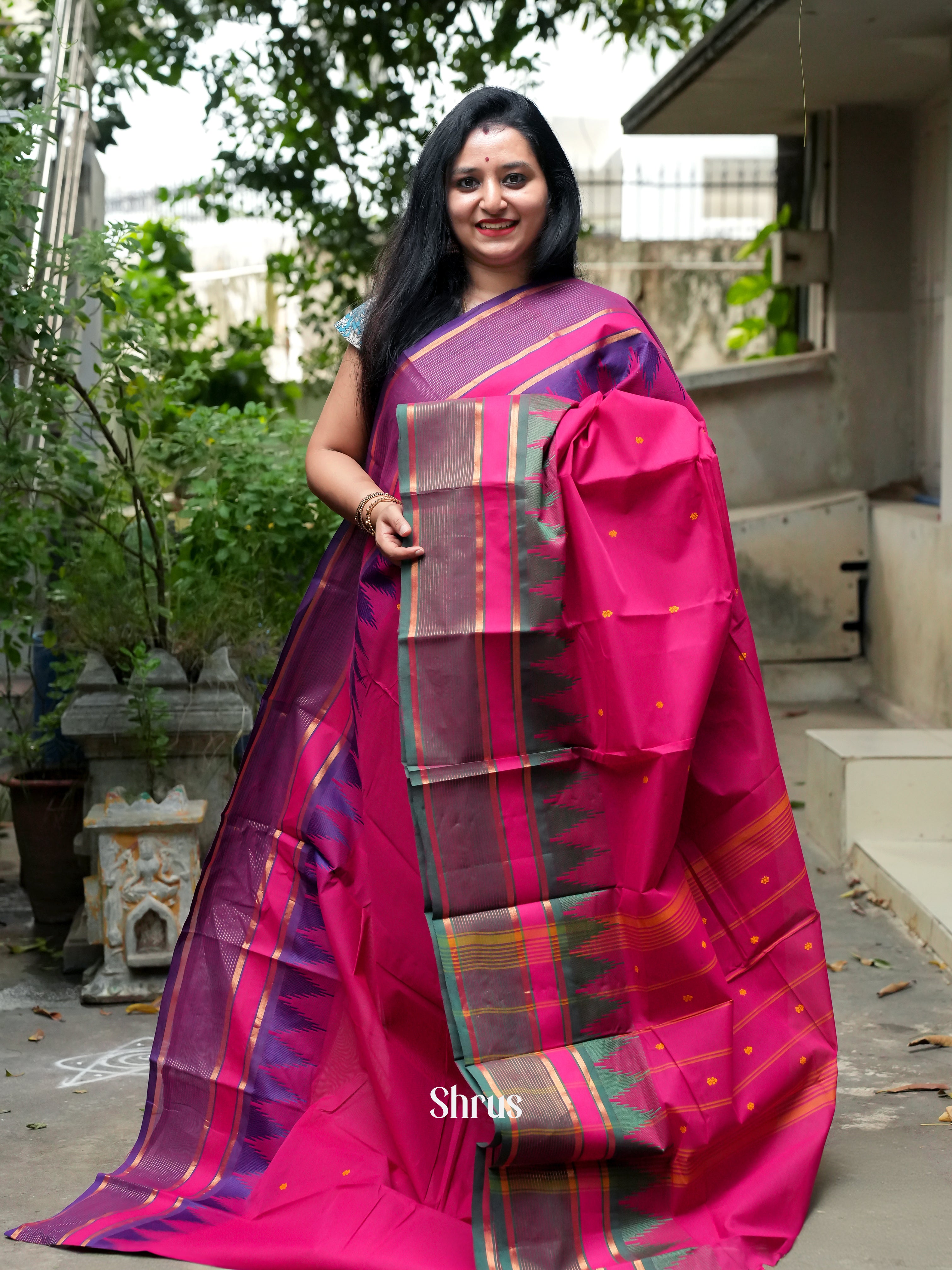 Pink & Purple - Chettinad Cotton Saree - Shop on ShrusEternity.com