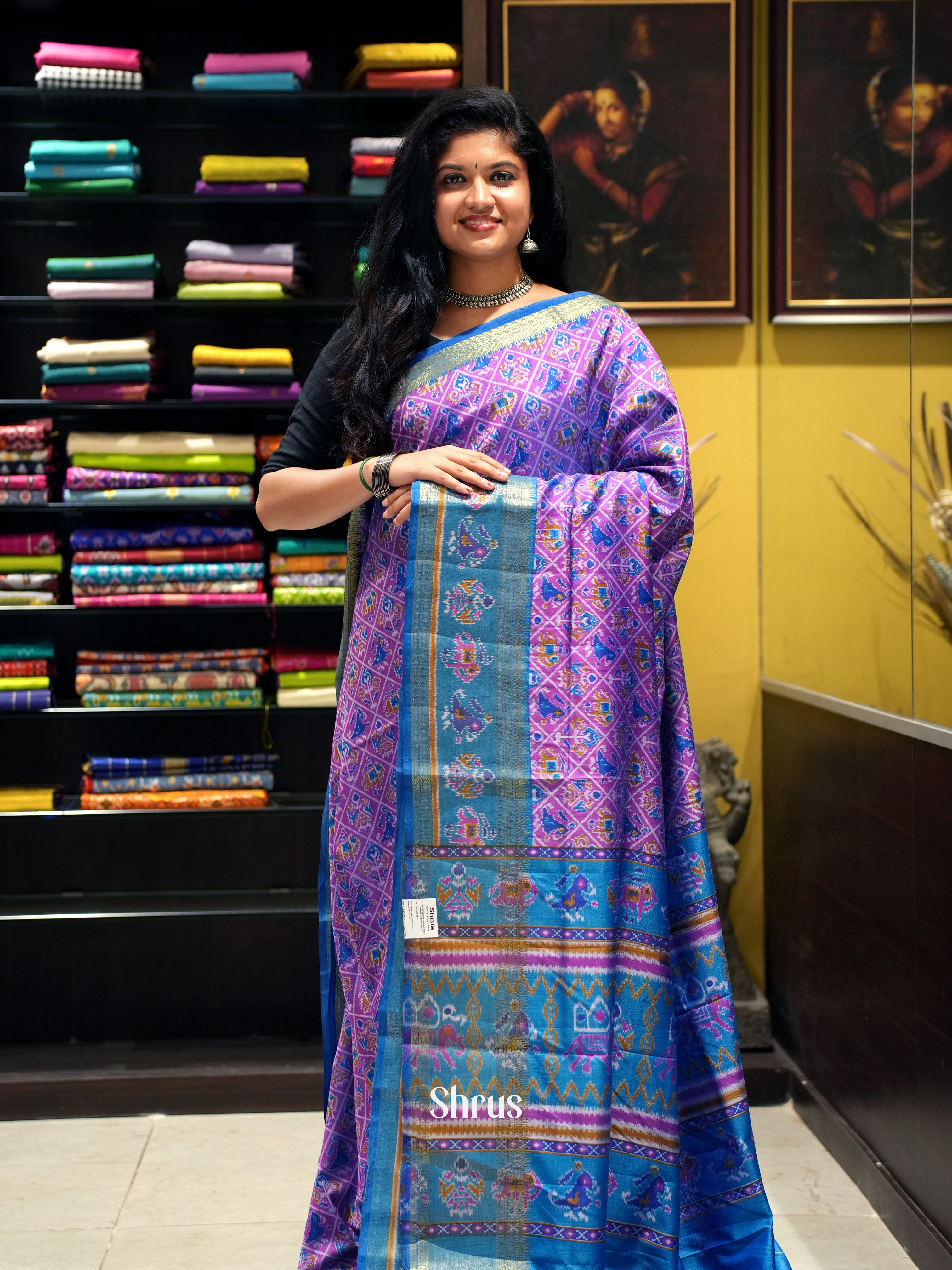 Purple & Blue- Semi Patola Saree - Shop on ShrusEternity.com