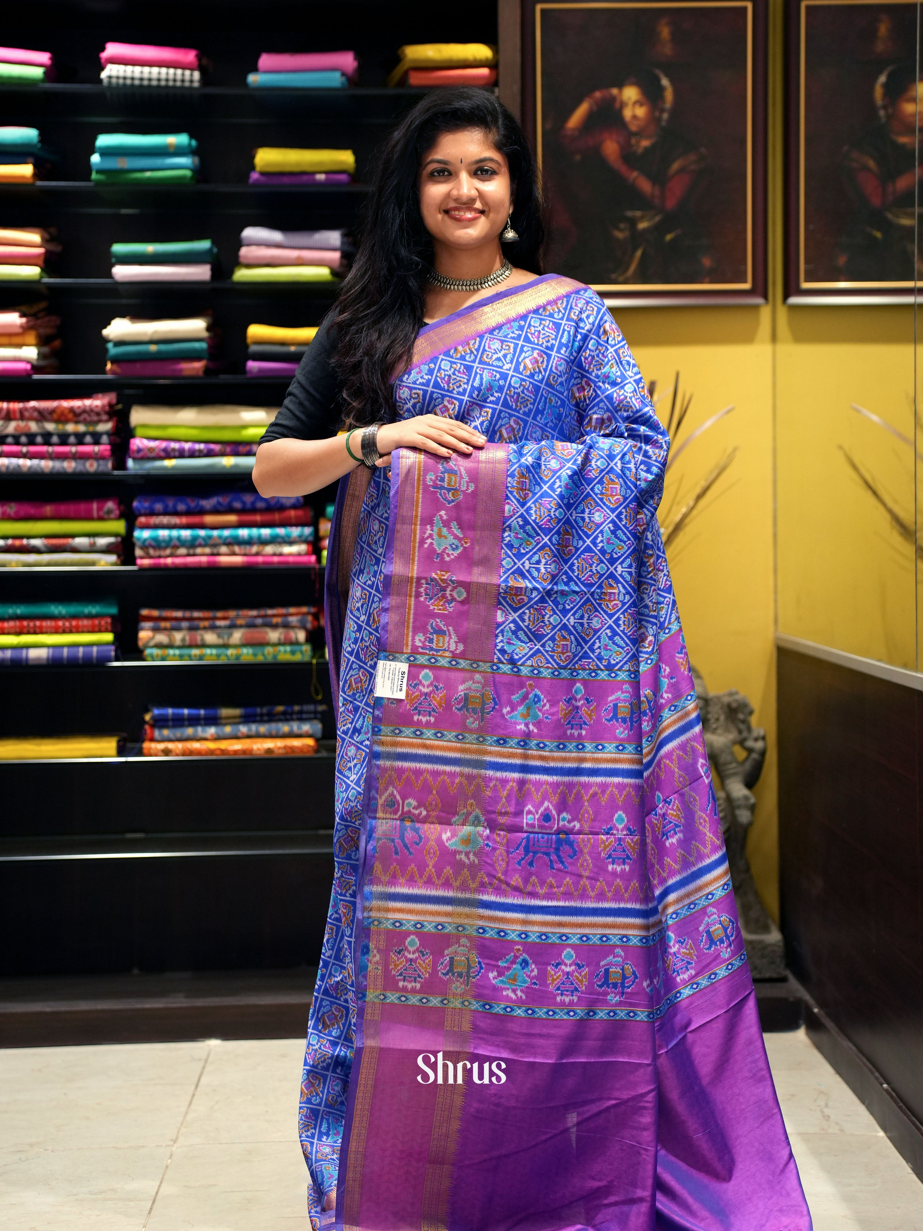 Blue & Purple - Semi Patola Saree - Shop on ShrusEternity.com