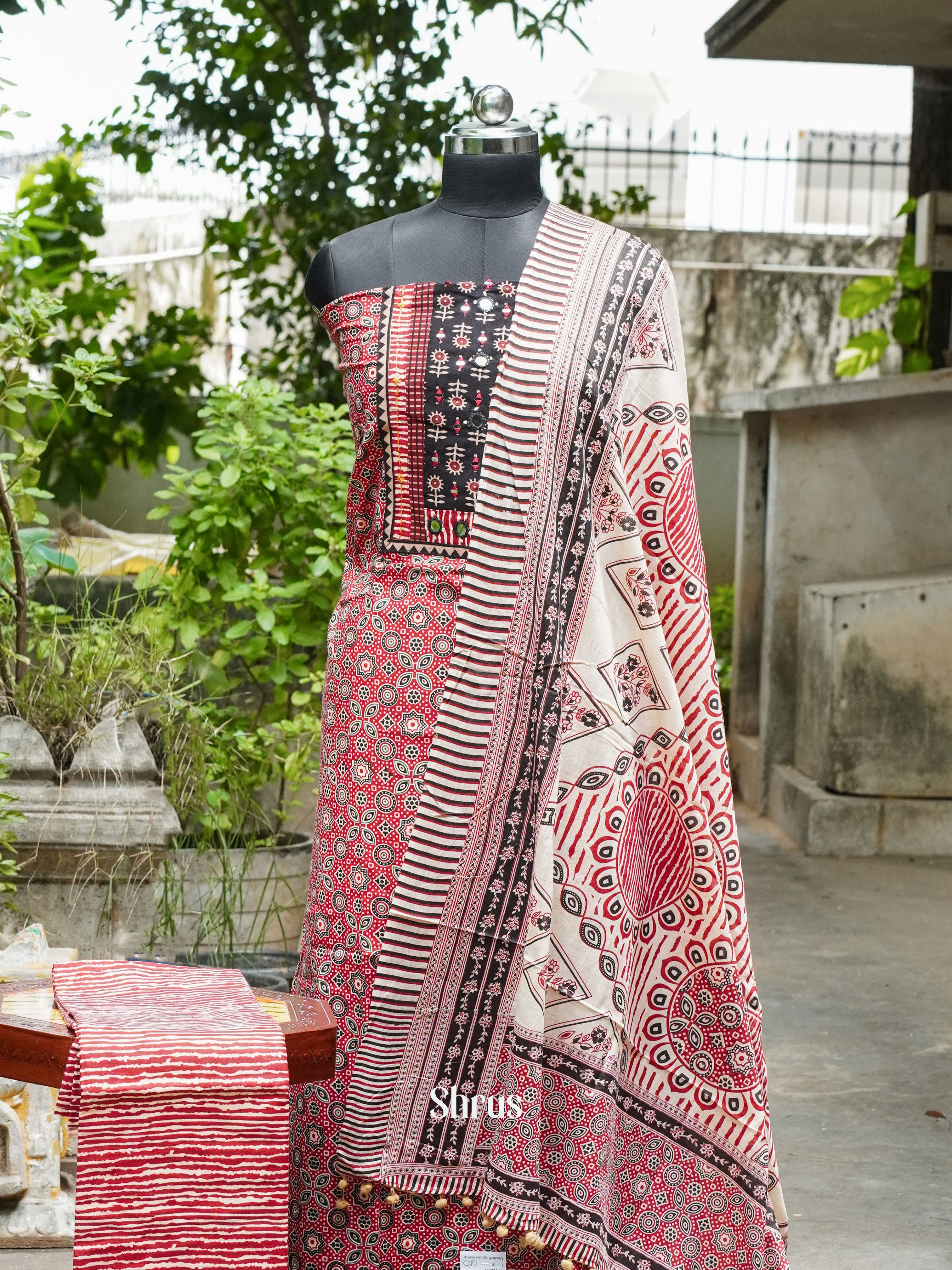 Red & Cream - Ajrakh Salwar - Shop on ShrusEternity.com