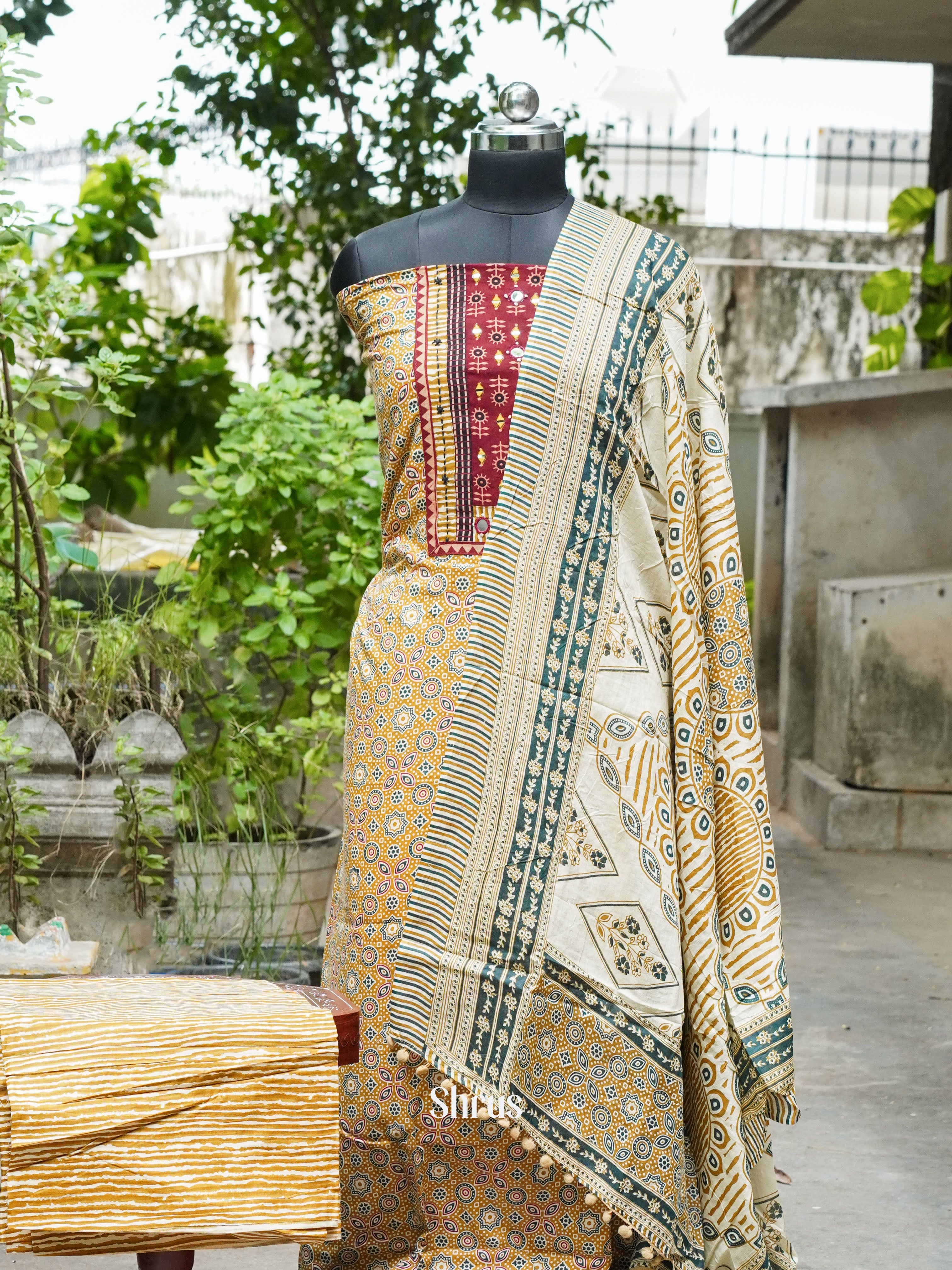 yellow & Cream - Ajrakh Salwar - Shop on ShrusEternity.com