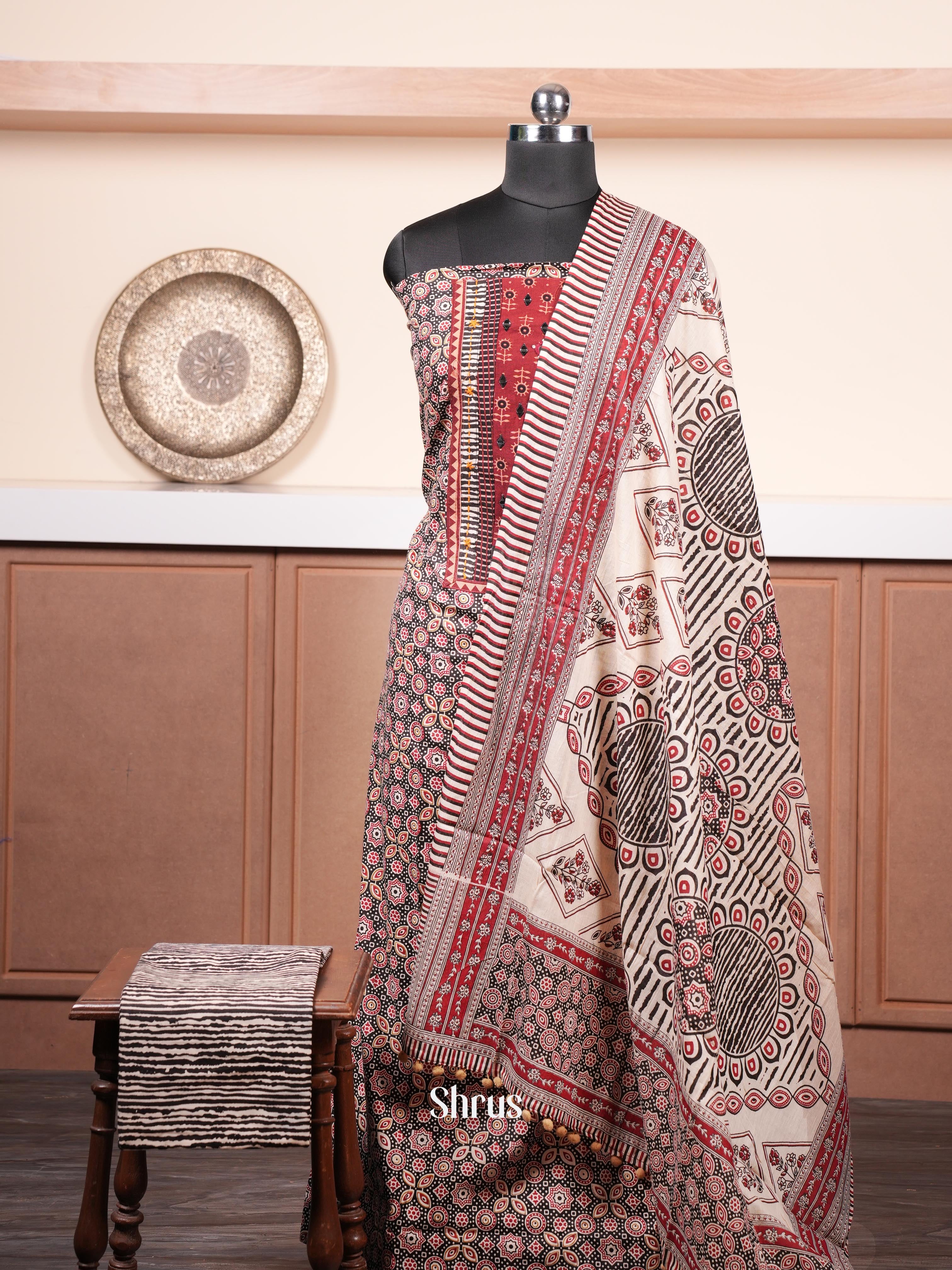 Maroon & Cream & Black - Ajrakh Salwar - Shop on ShrusEternity.com