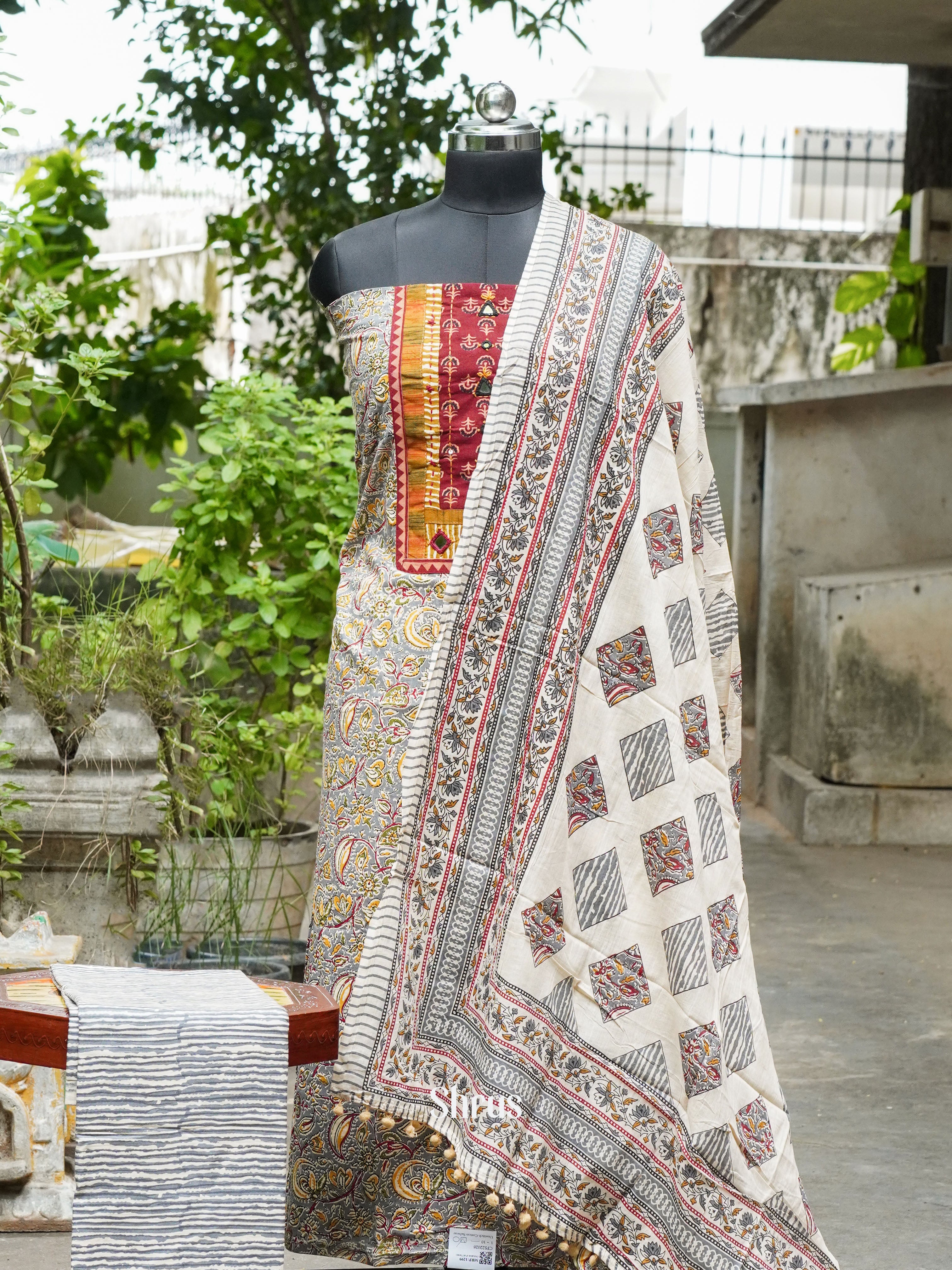 Grey & Cream - kalamkari Salwar - Shop on ShrusEternity.com