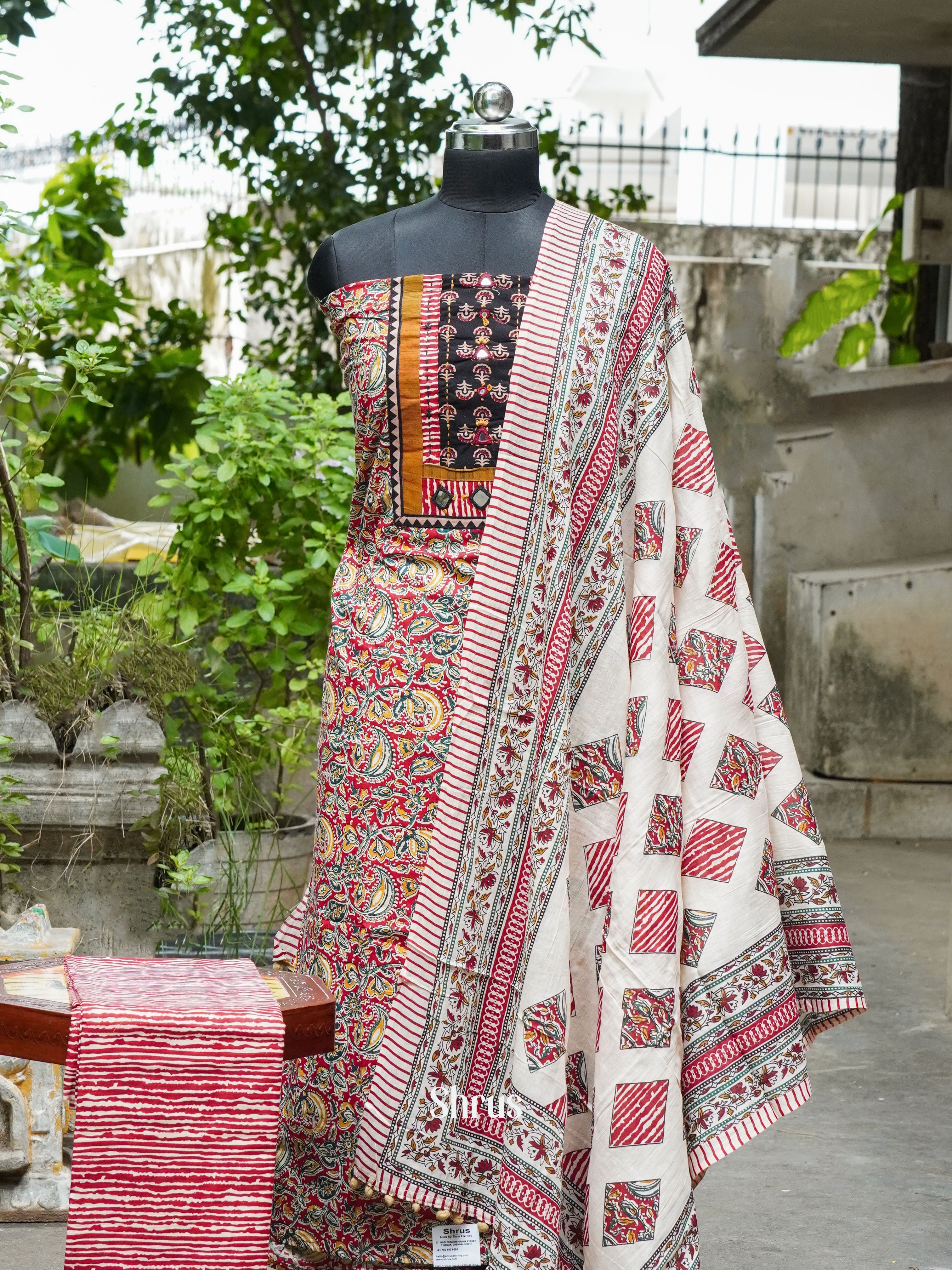 Red & Cream - kalamkari Salwar - Shop on ShrusEternity.com