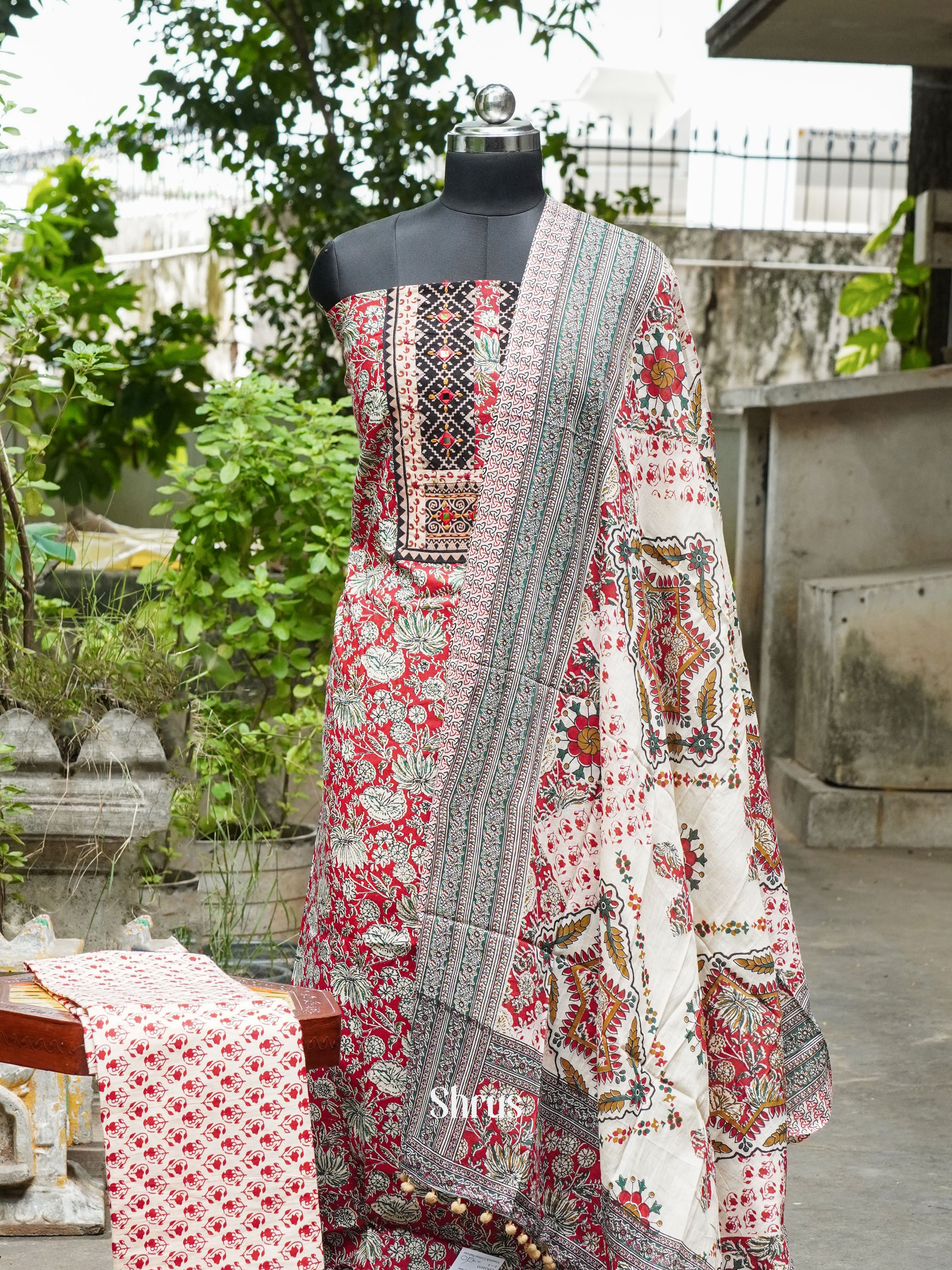 Red & Cream - kalamkari Salwar - Shop on ShrusEternity.com