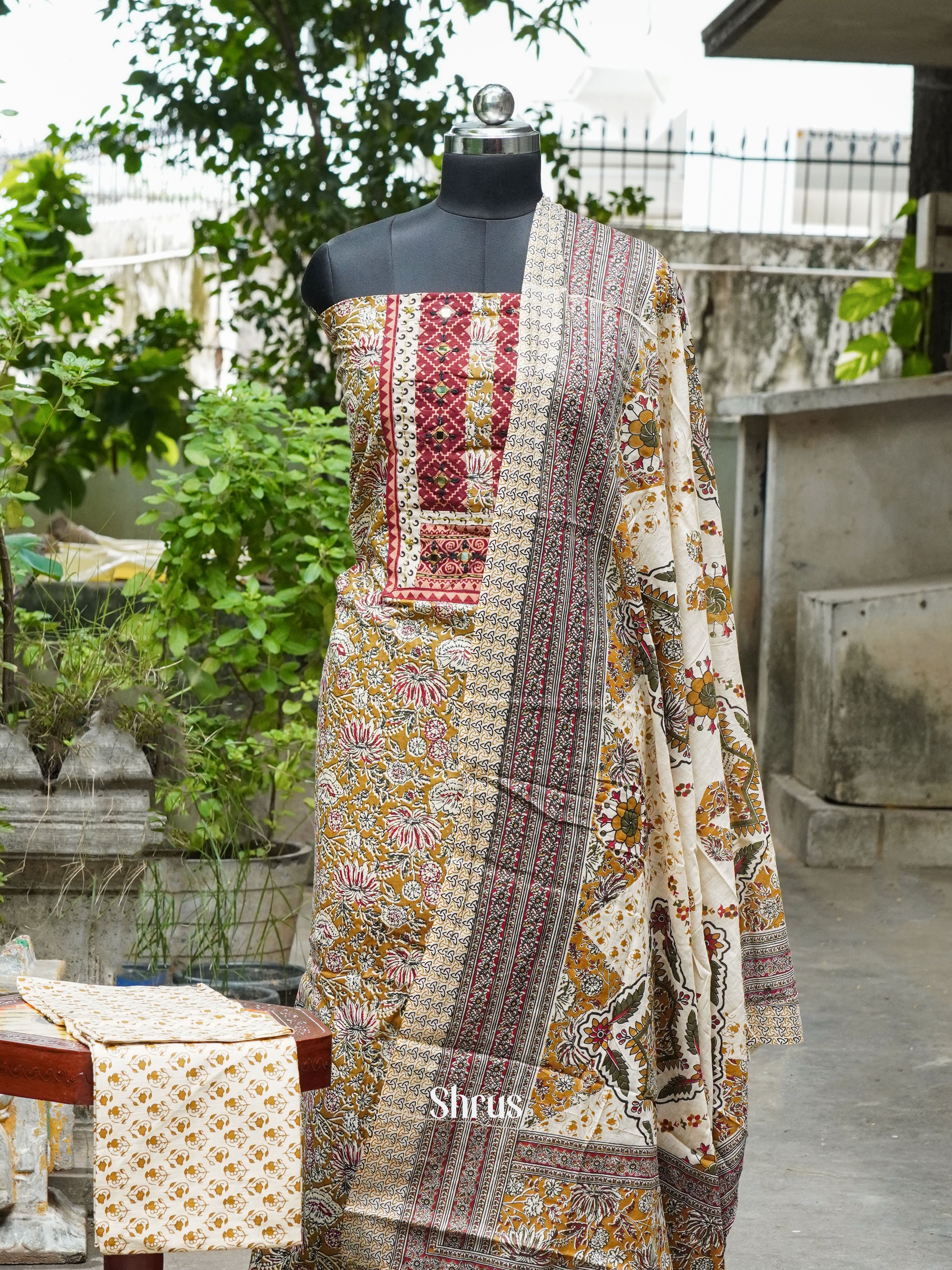 Green & Cream - kalamkari Salwar - Shop on ShrusEternity.com