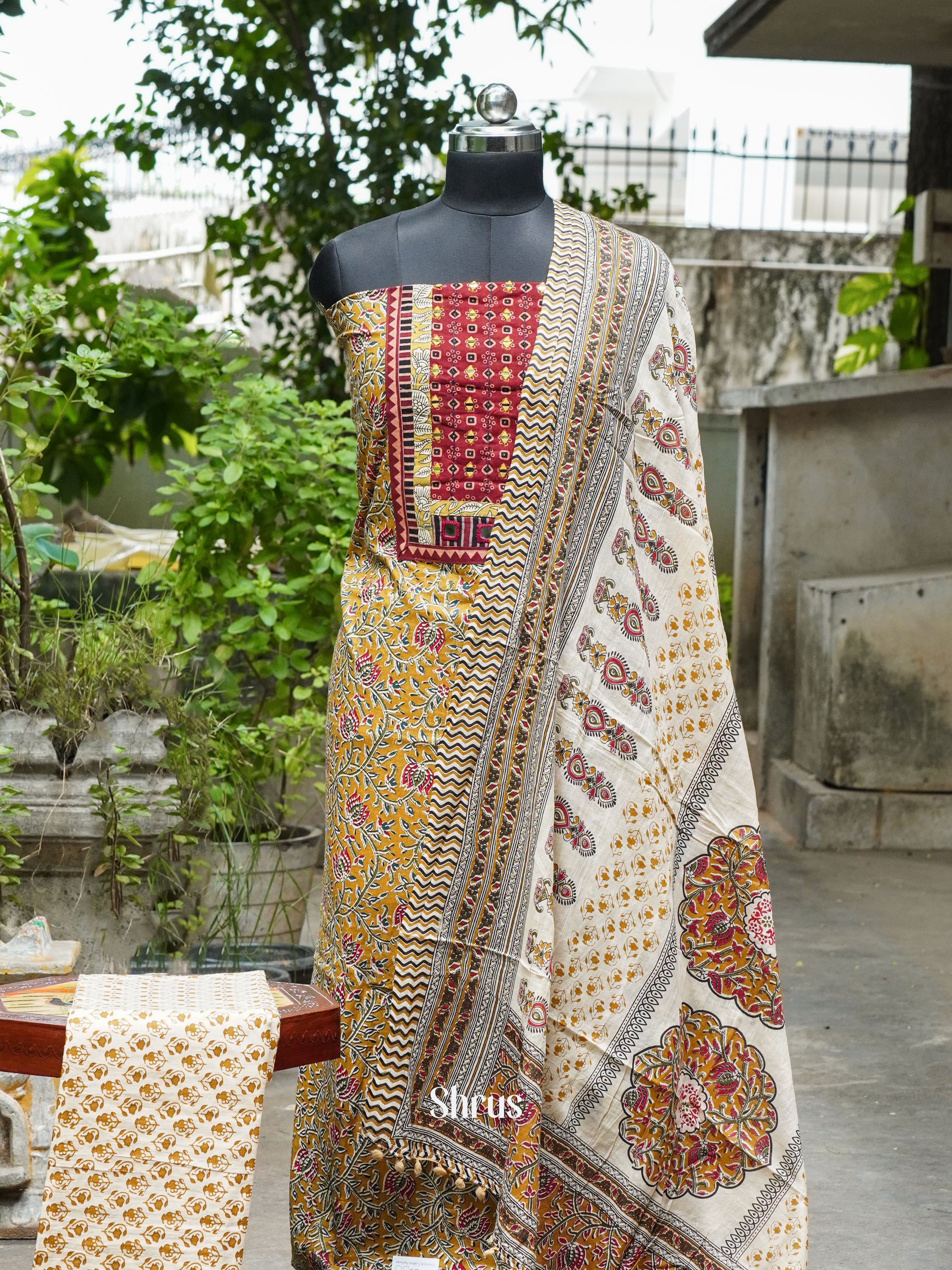 Mustard & Cream - kalamkari Salwar - Shop on ShrusEternity.com