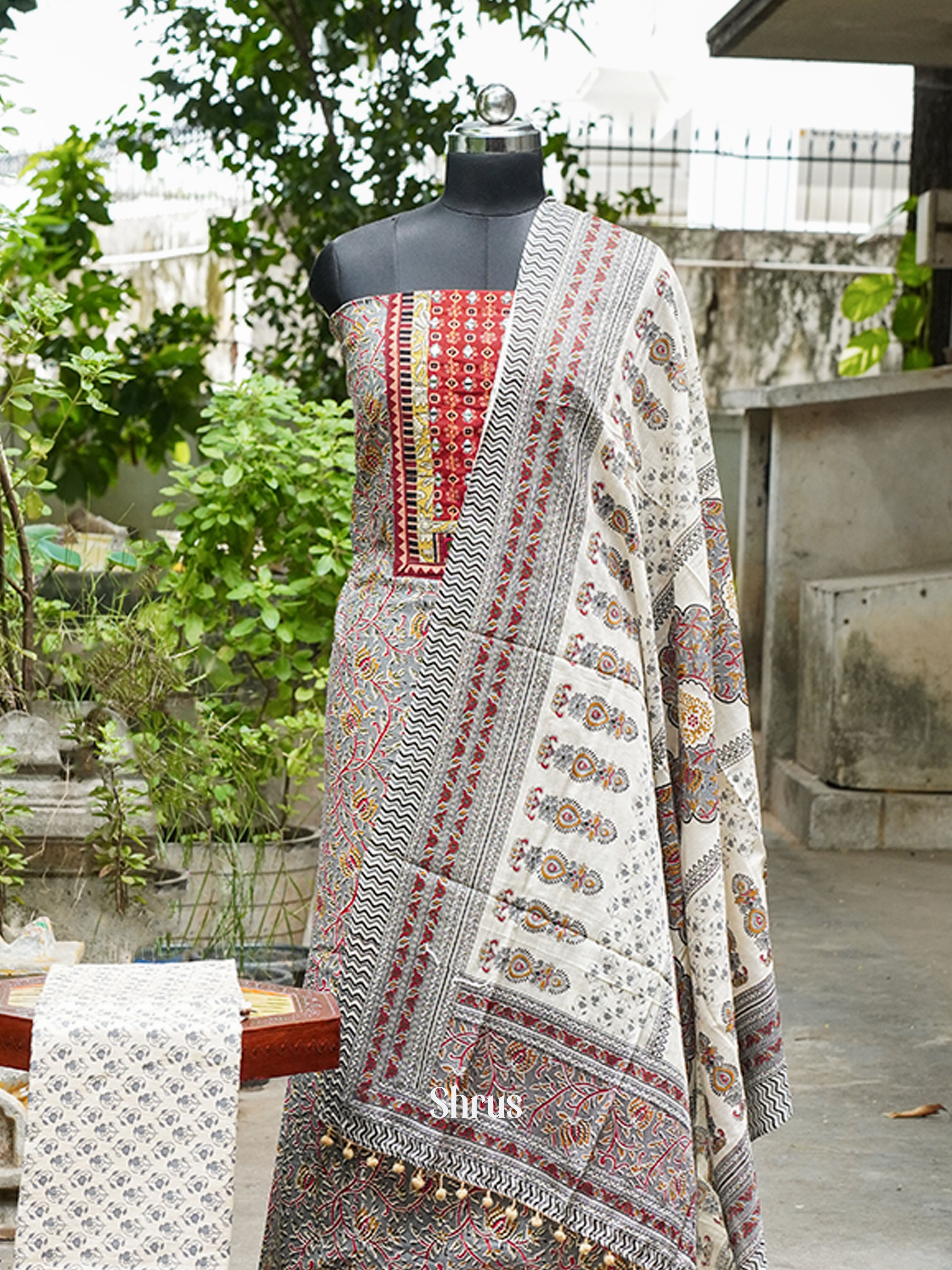 Grey & Red - kalamkari Salwar - Shop on ShrusEternity.com