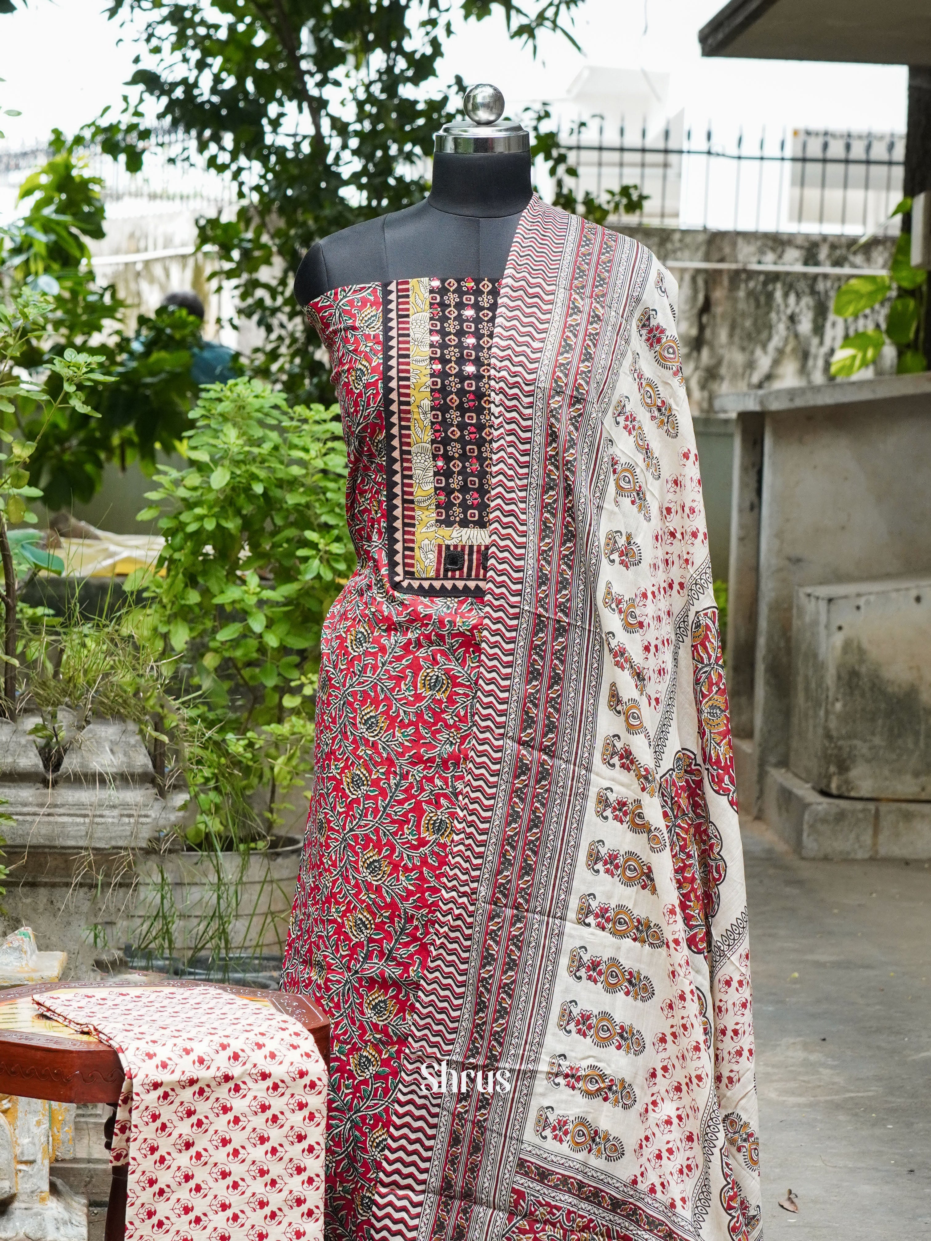 Red & Cream - kalamkari Salwar - Shop on ShrusEternity.com
