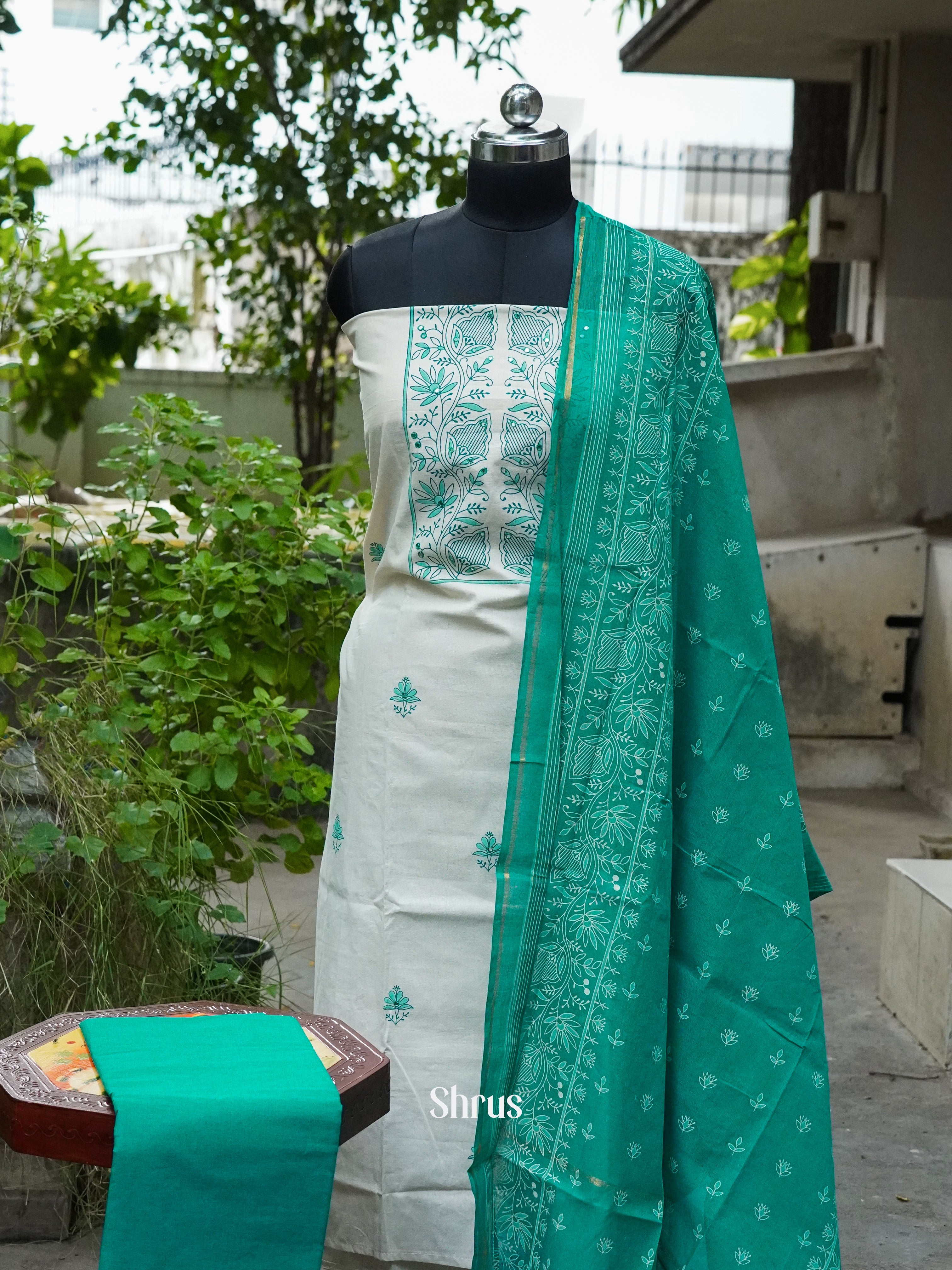 Cream & Green - Cotton salwar - Shop on ShrusEternity.com