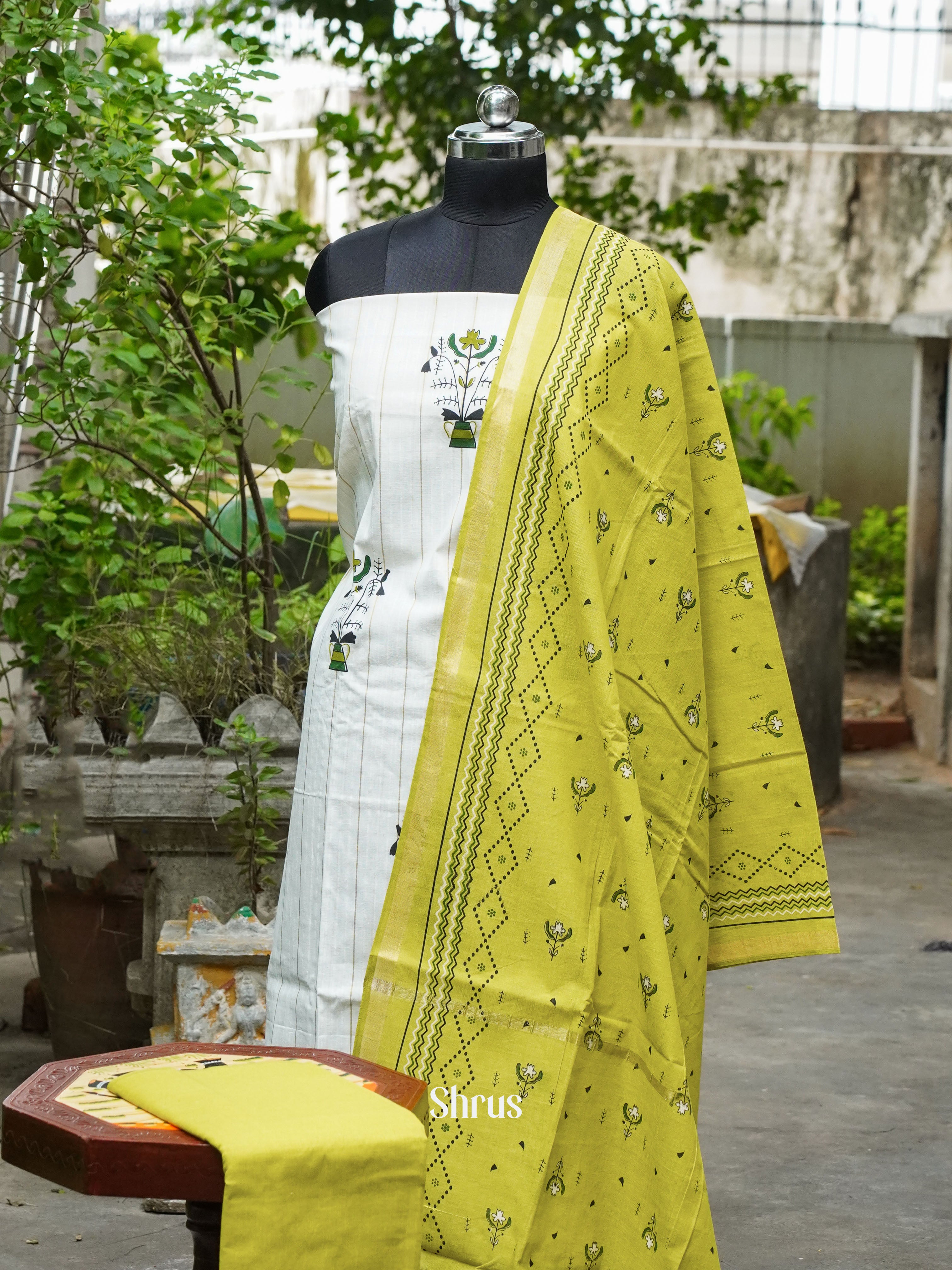 Cream & Green - Cotton salwar - Shop on ShrusEternity.com