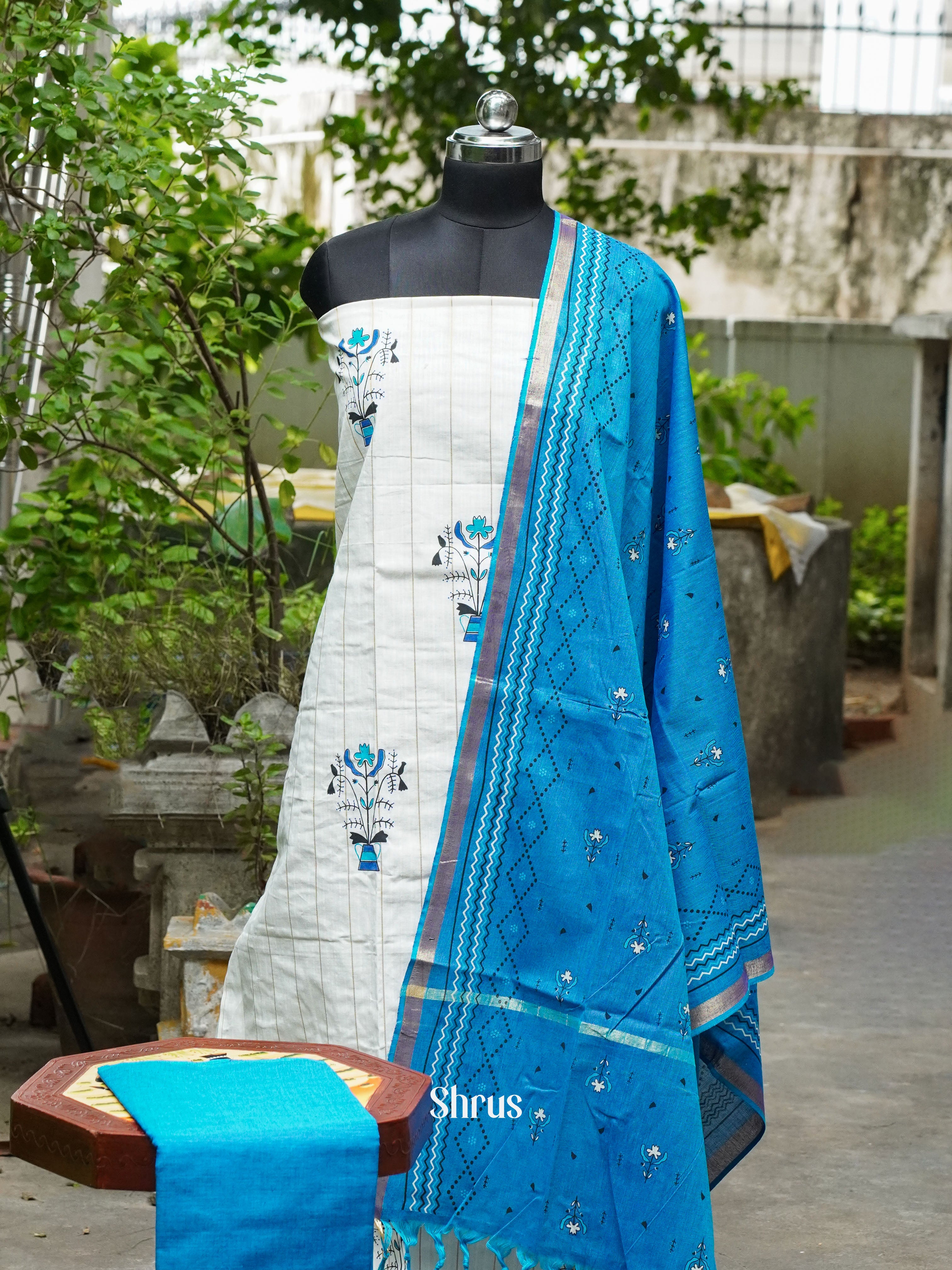 White & Blue- Cotton salwar - Shop on ShrusEternity.com