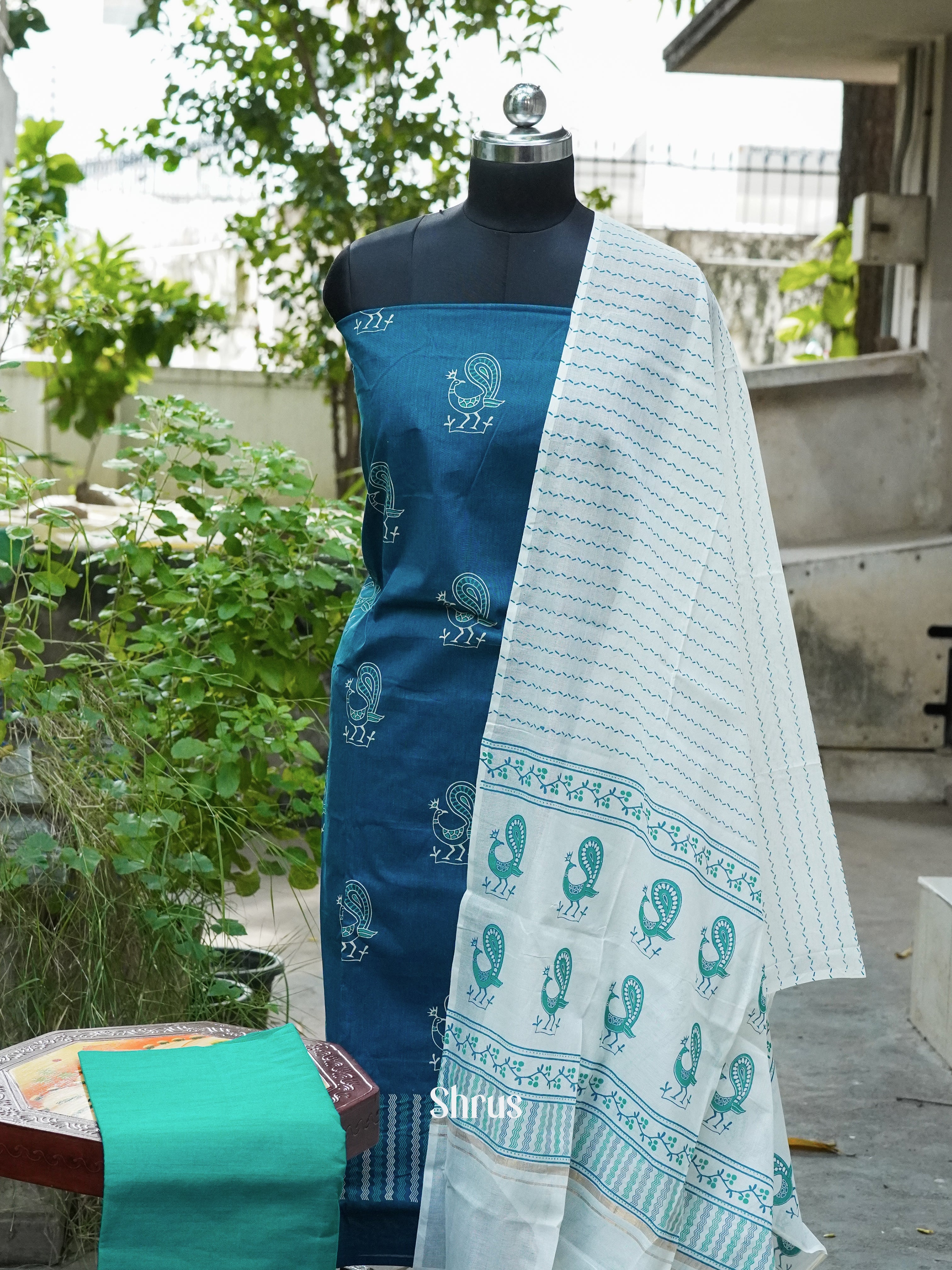 Blue & Green - Cotton salwar - Shop on ShrusEternity.com