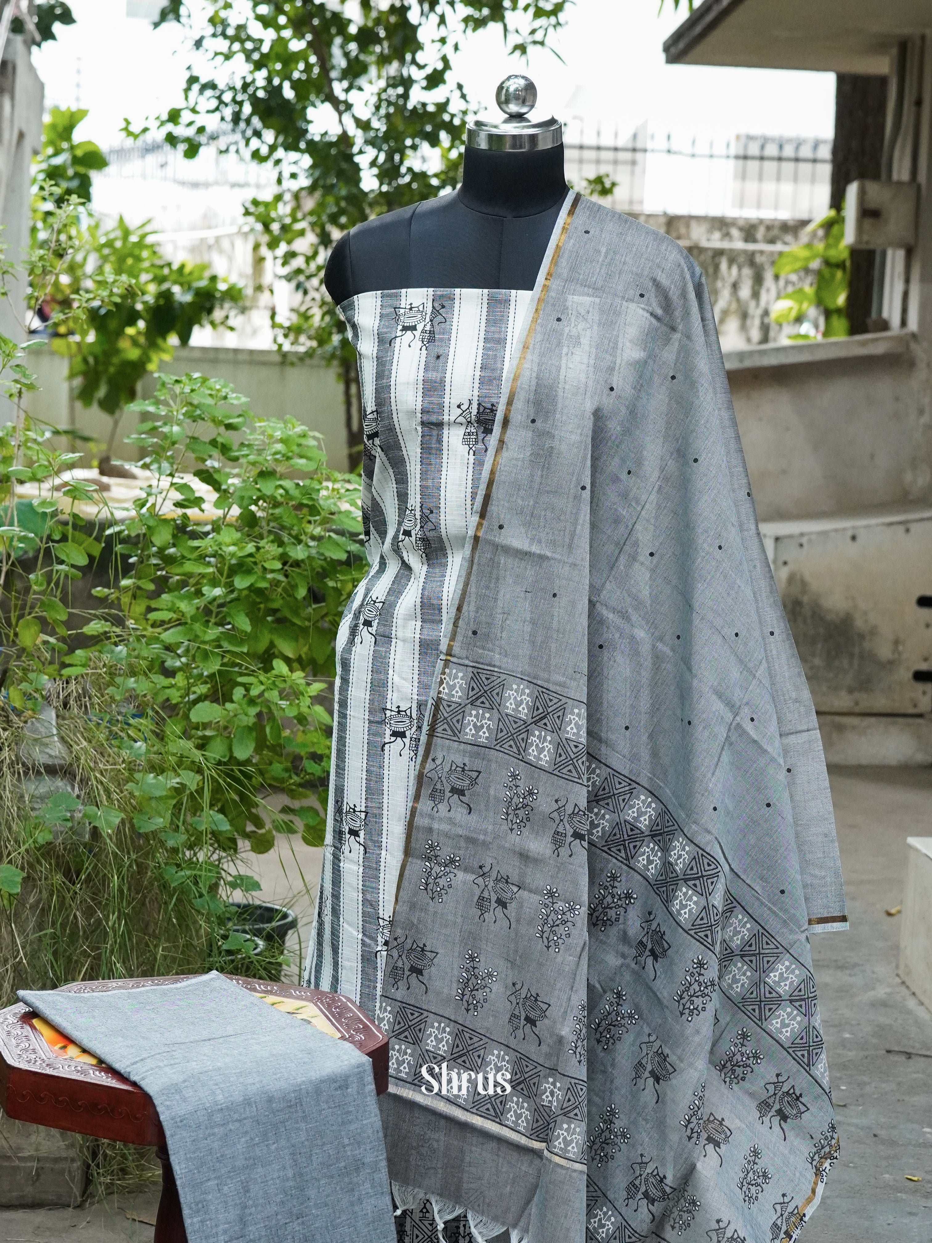 Grey & White - Cotton salwar - Shop on ShrusEternity.com