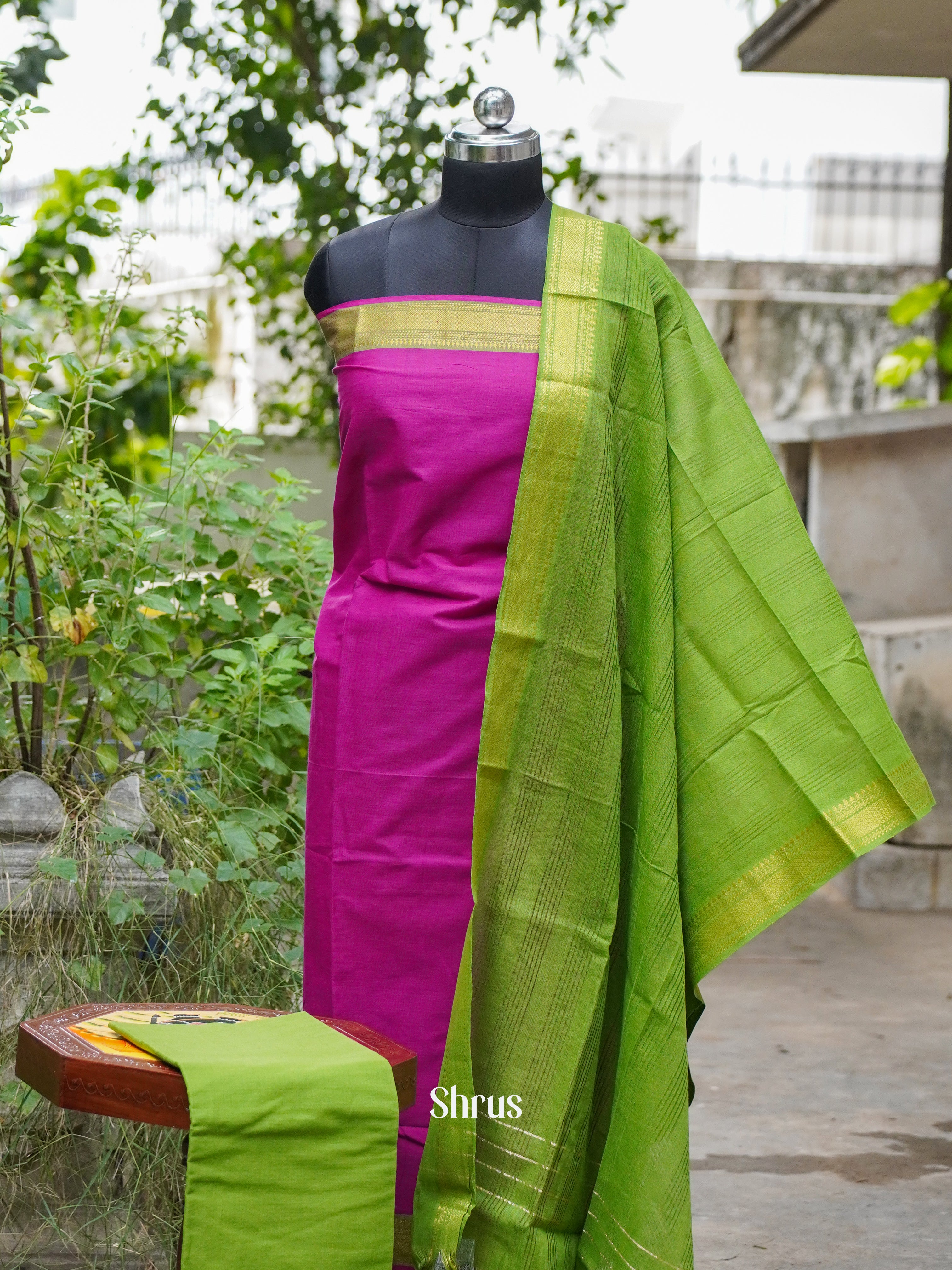 Majenta Pink & Green - Cotton salwar - Shop on ShrusEternity.com