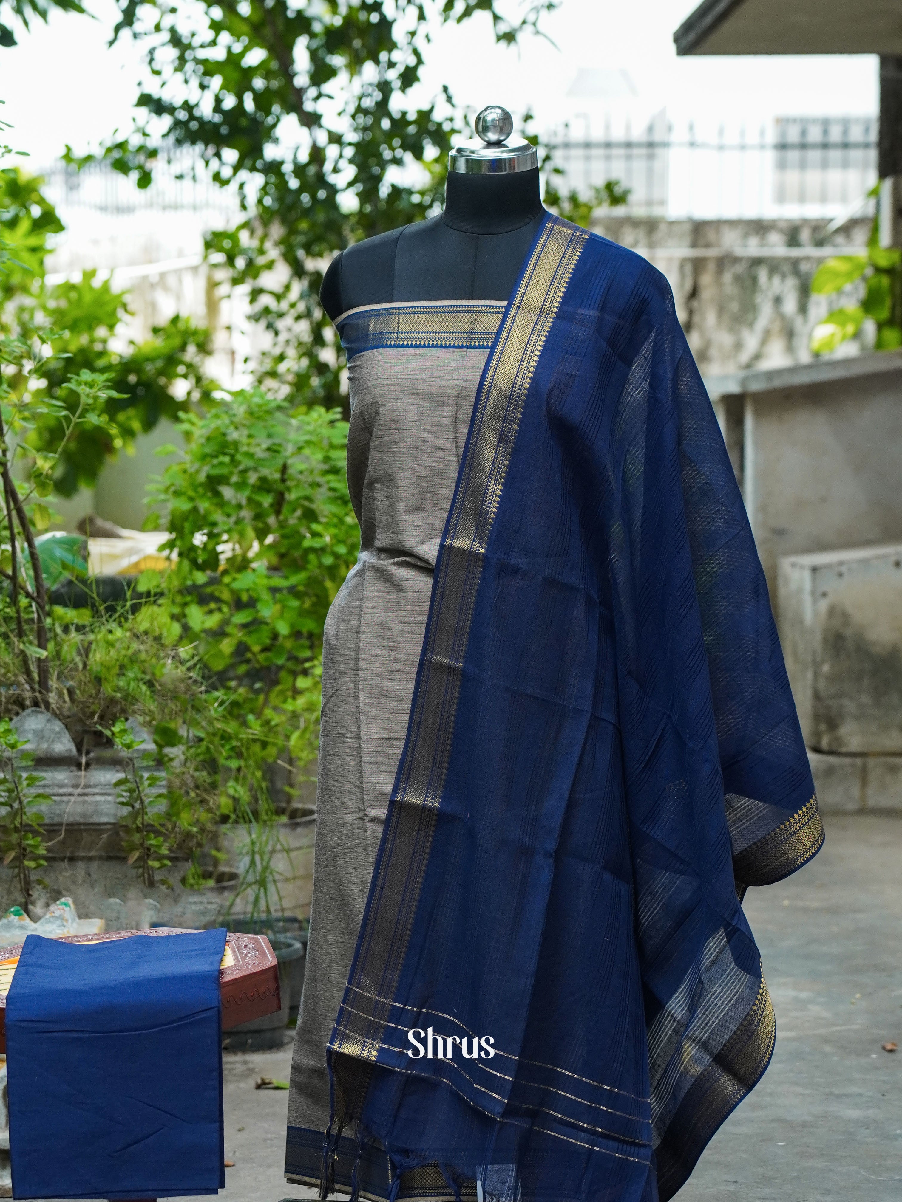 Grey & Blue - Cotton salwar - Shop on ShrusEternity.com