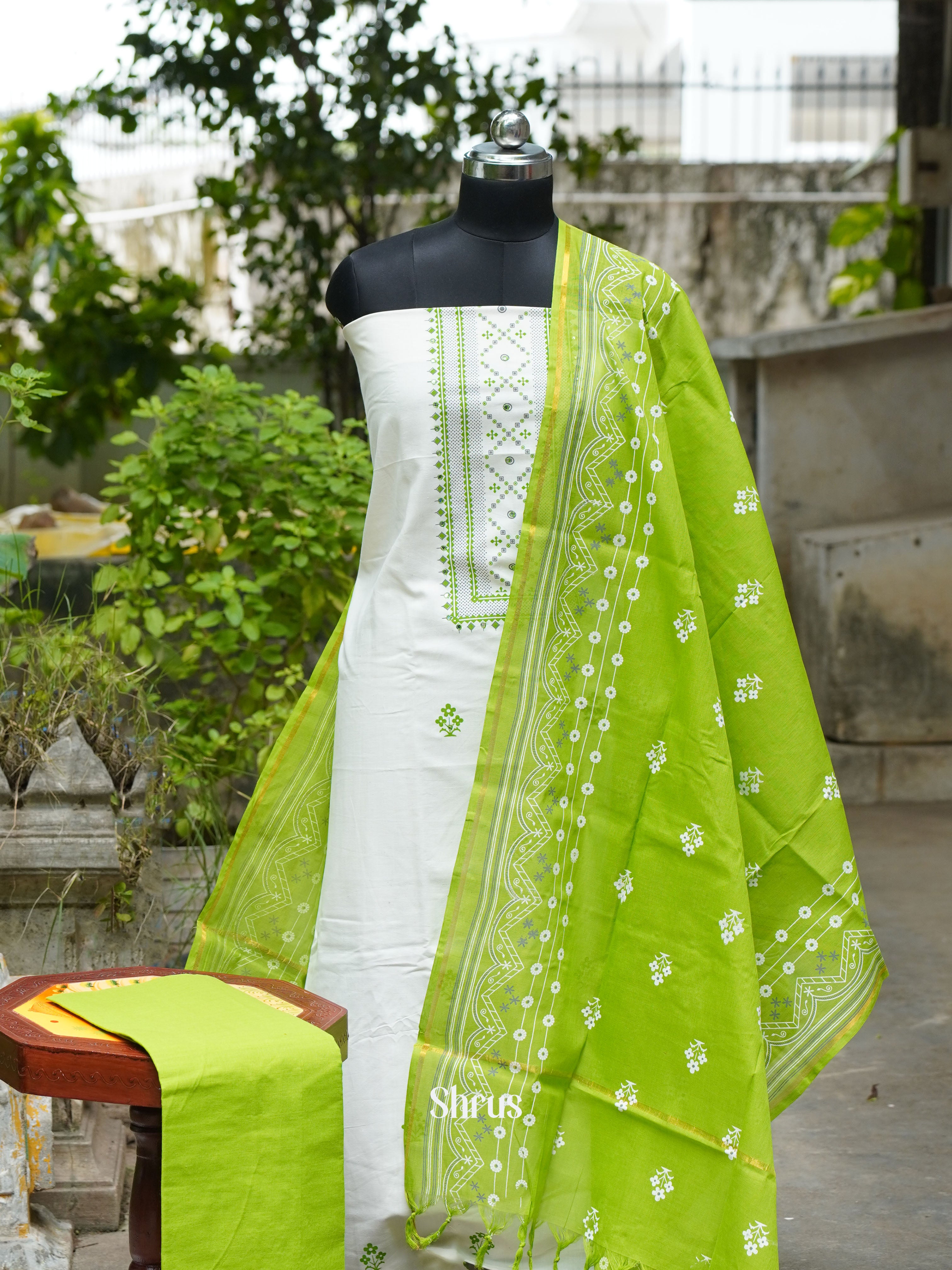 White & Green - Cotton salwar - Shop on ShrusEternity.com