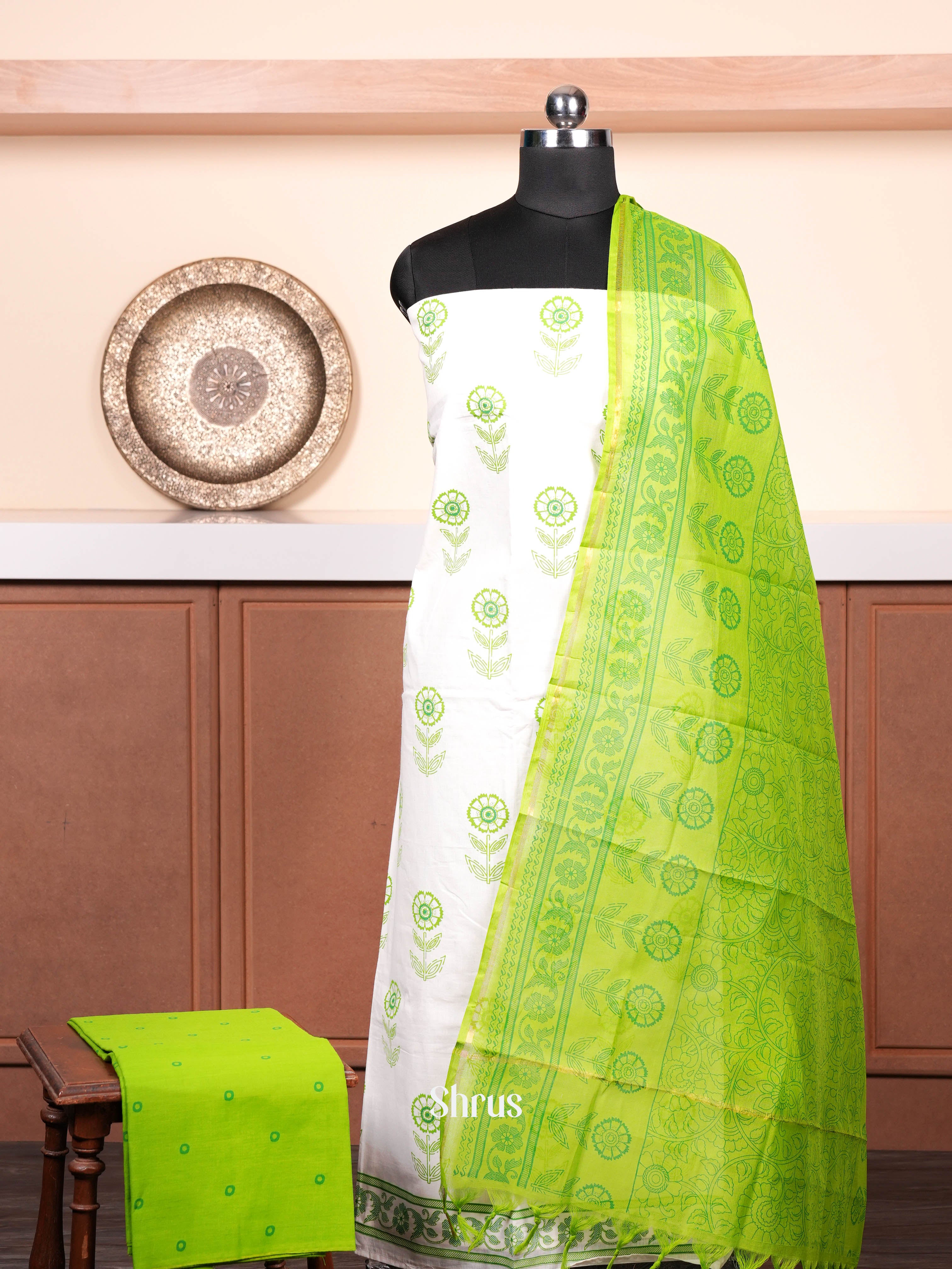 White & Green - Cotton salwar - Shop on ShrusEternity.com