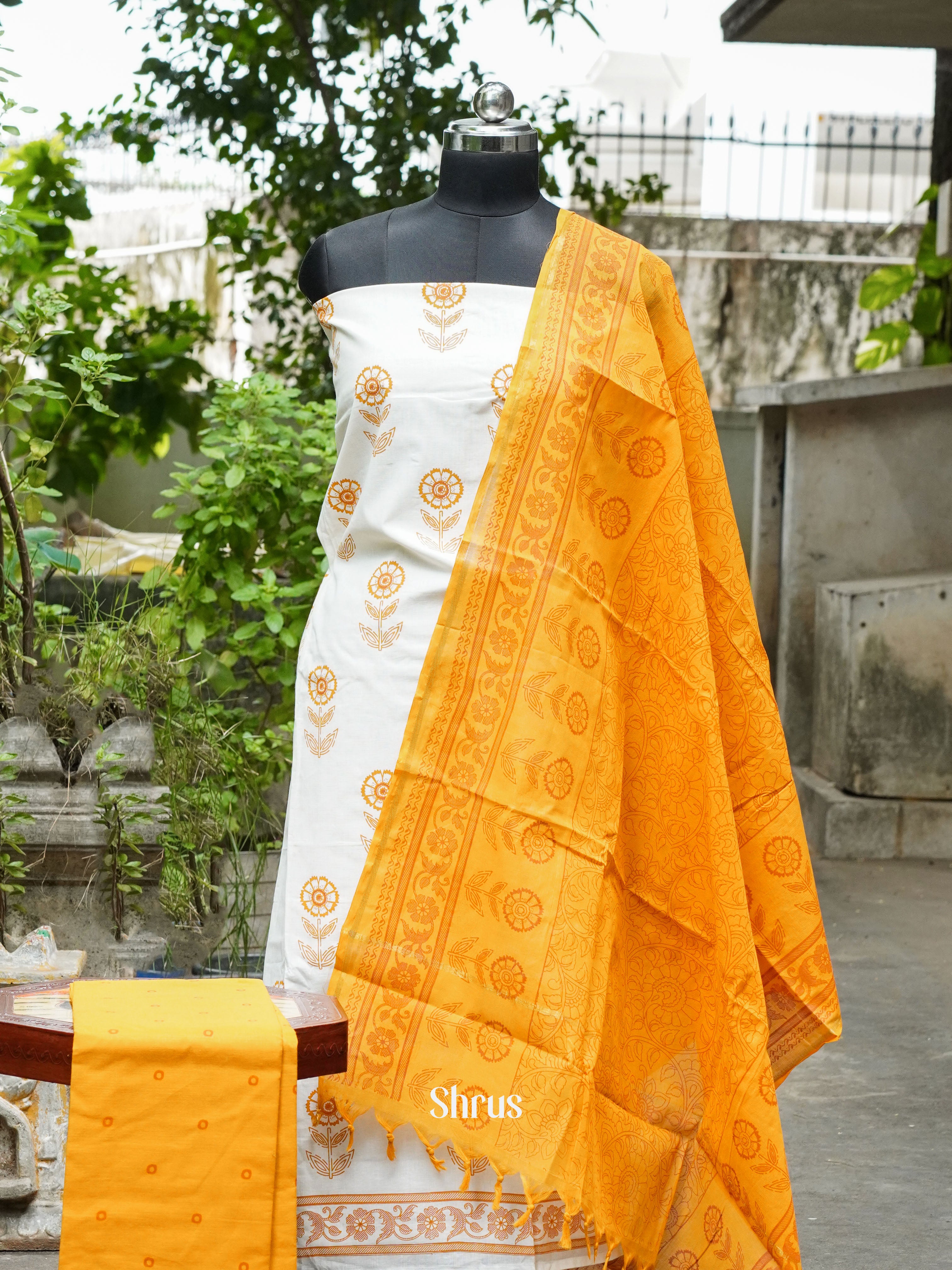 White & Yellow- Cotton salwar - Shop on ShrusEternity.com
