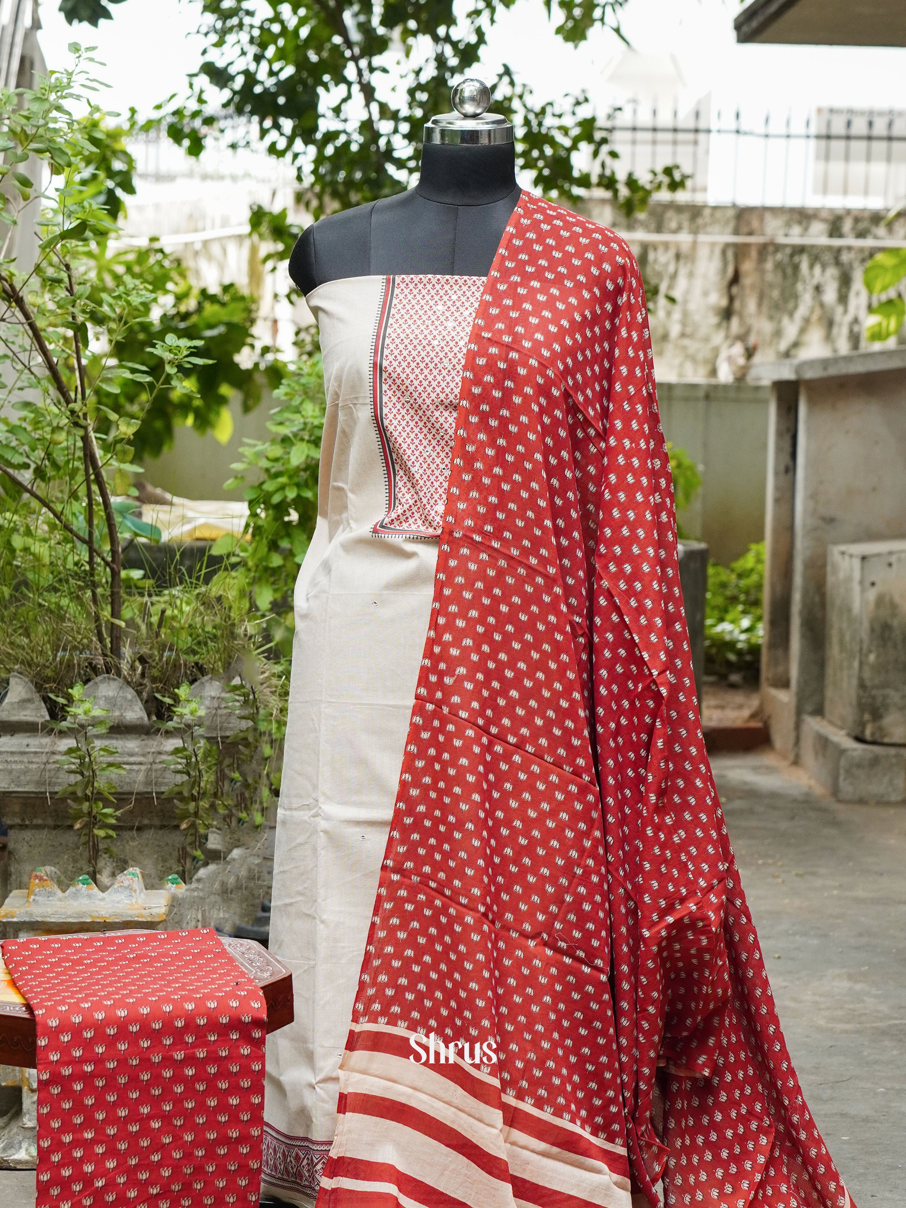 Cream & Red - Cotton salwar - Shop on ShrusEternity.com