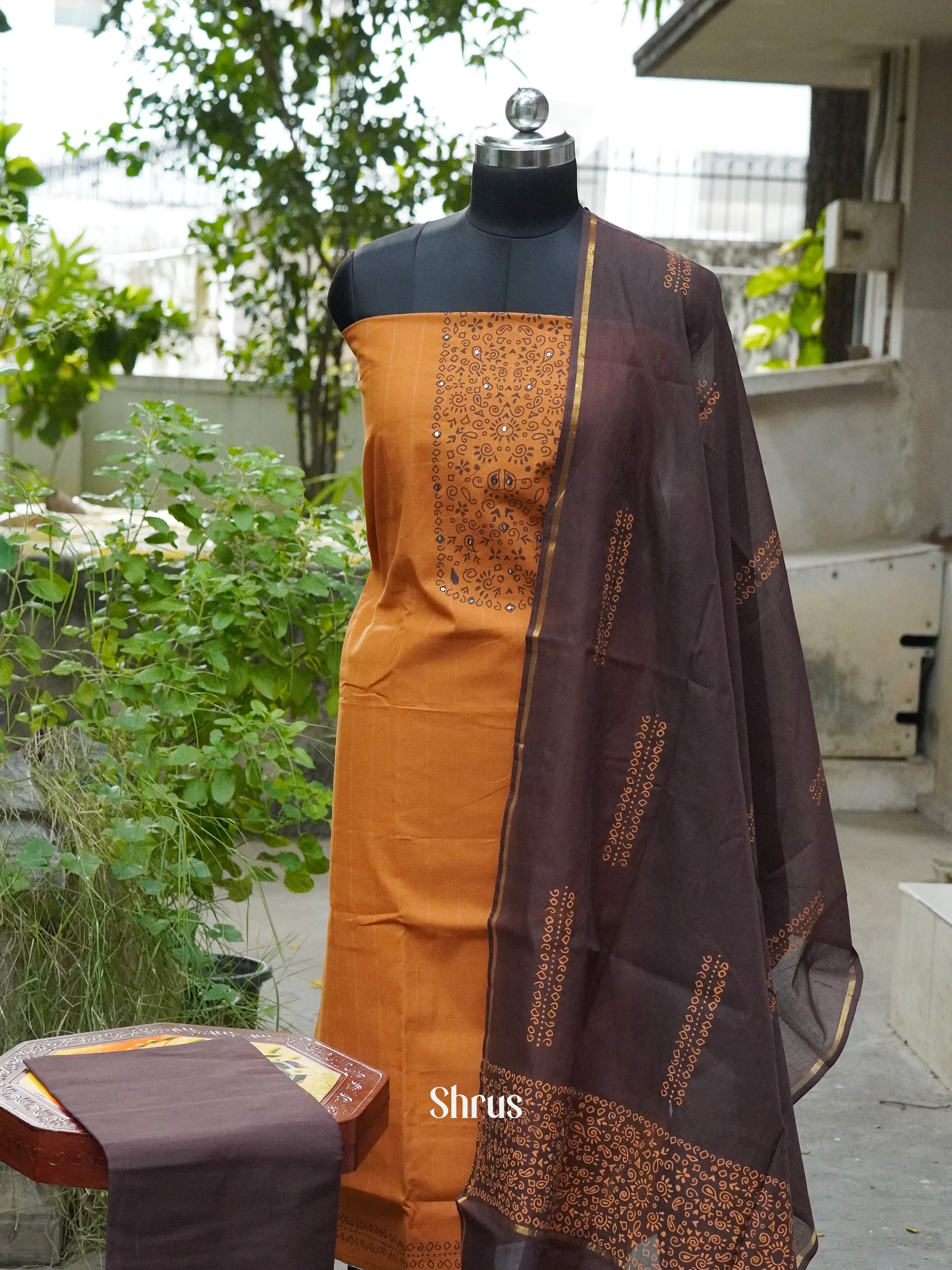 Orange & Brown - Cotton salwar - Shop on ShrusEternity.com