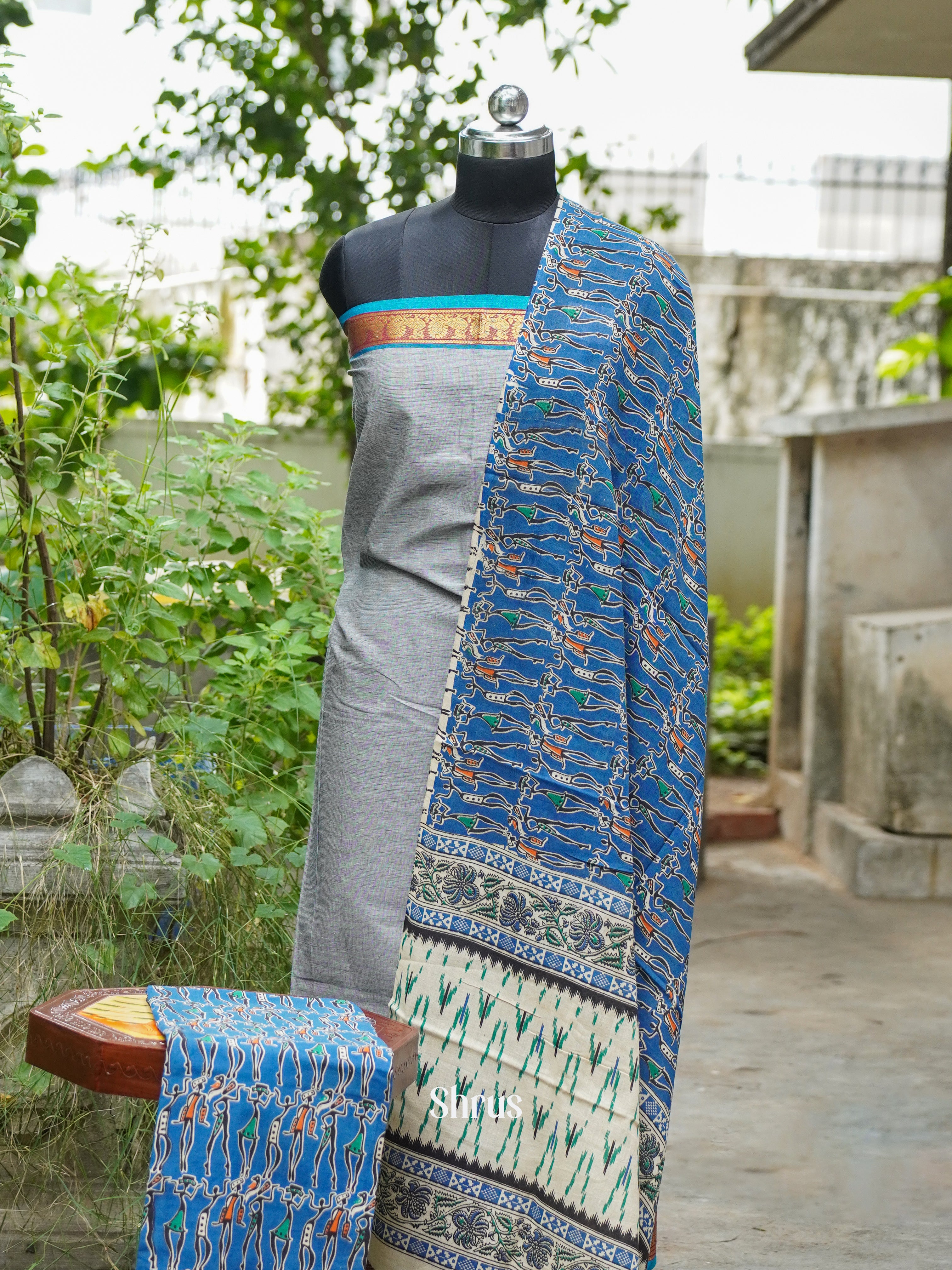 Grey & Blue - Cotton salwar - Shop on ShrusEternity.com