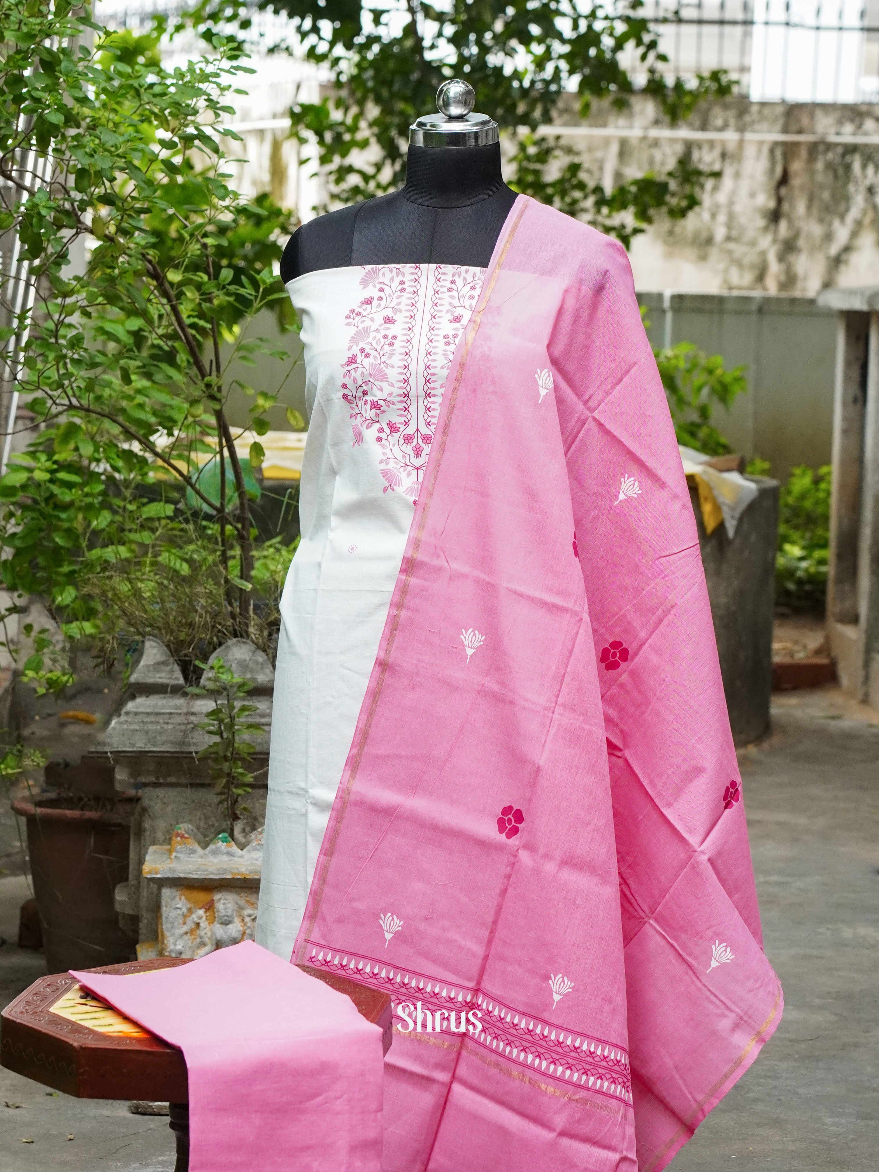 White & Pink- Cotton salwar - Shop on ShrusEternity.com