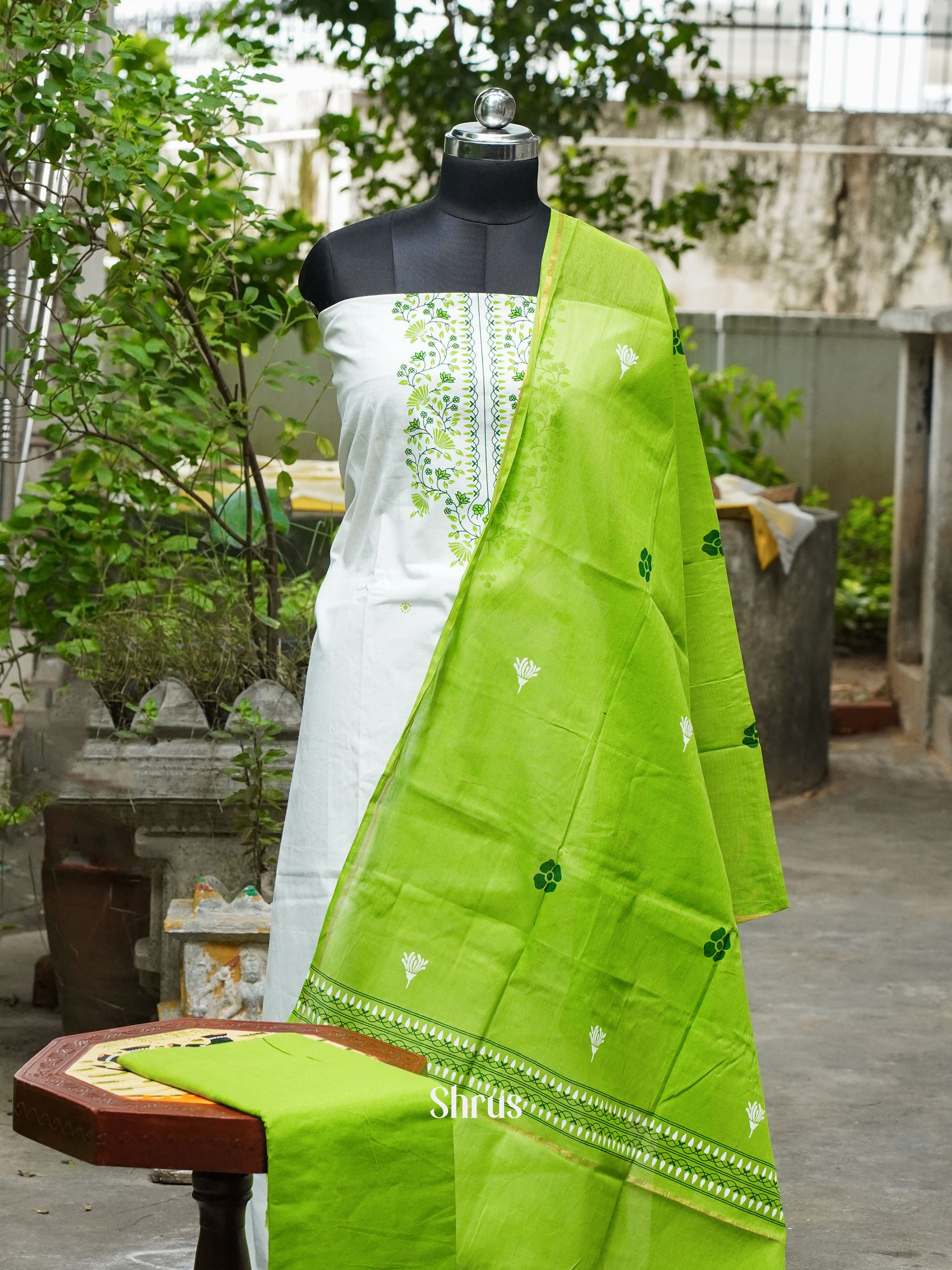 White & Green - Cotton salwar - Shop on ShrusEternity.com