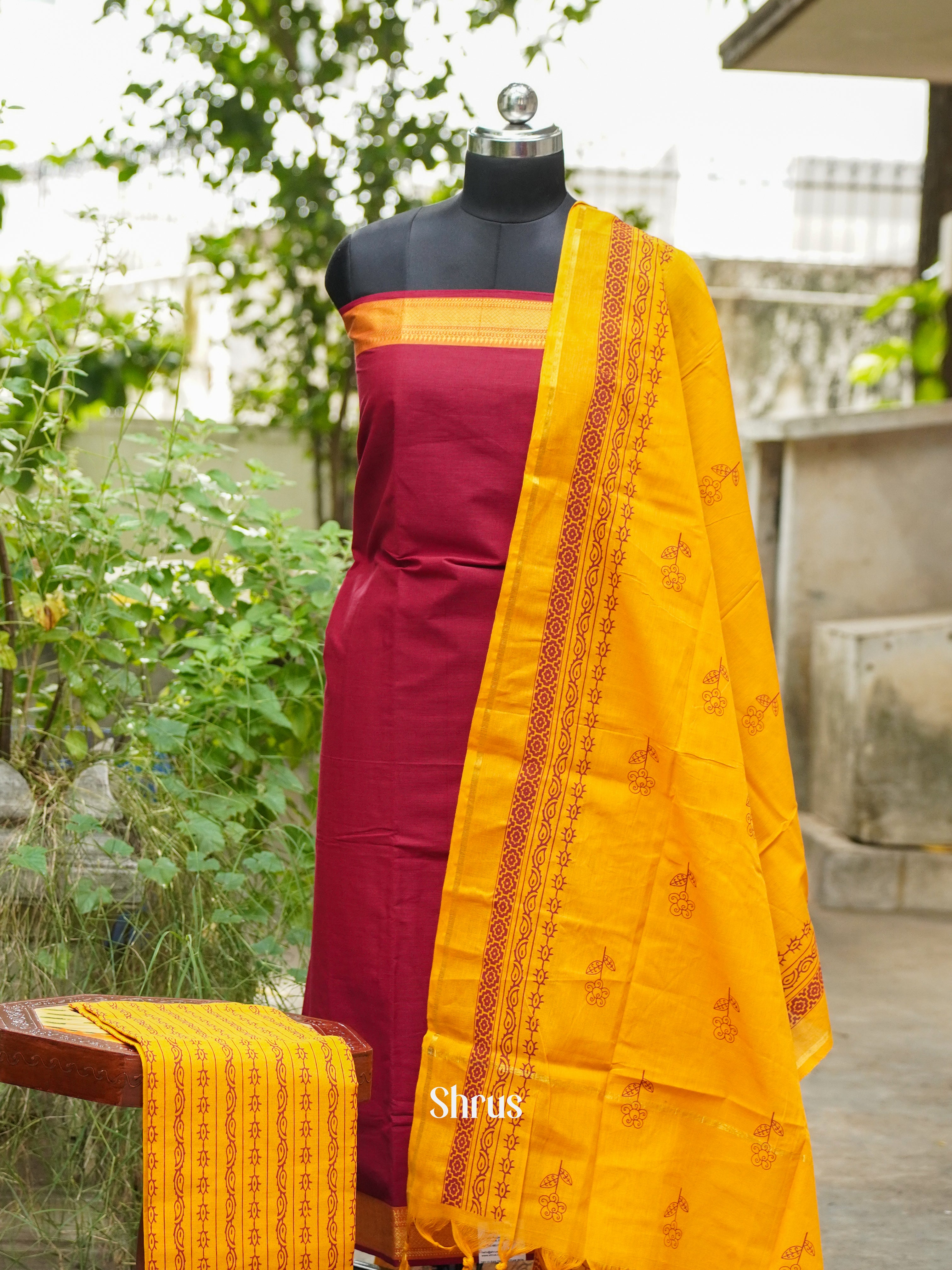 Maroon & Yellow - Cotton salwar - Shop on ShrusEternity.com