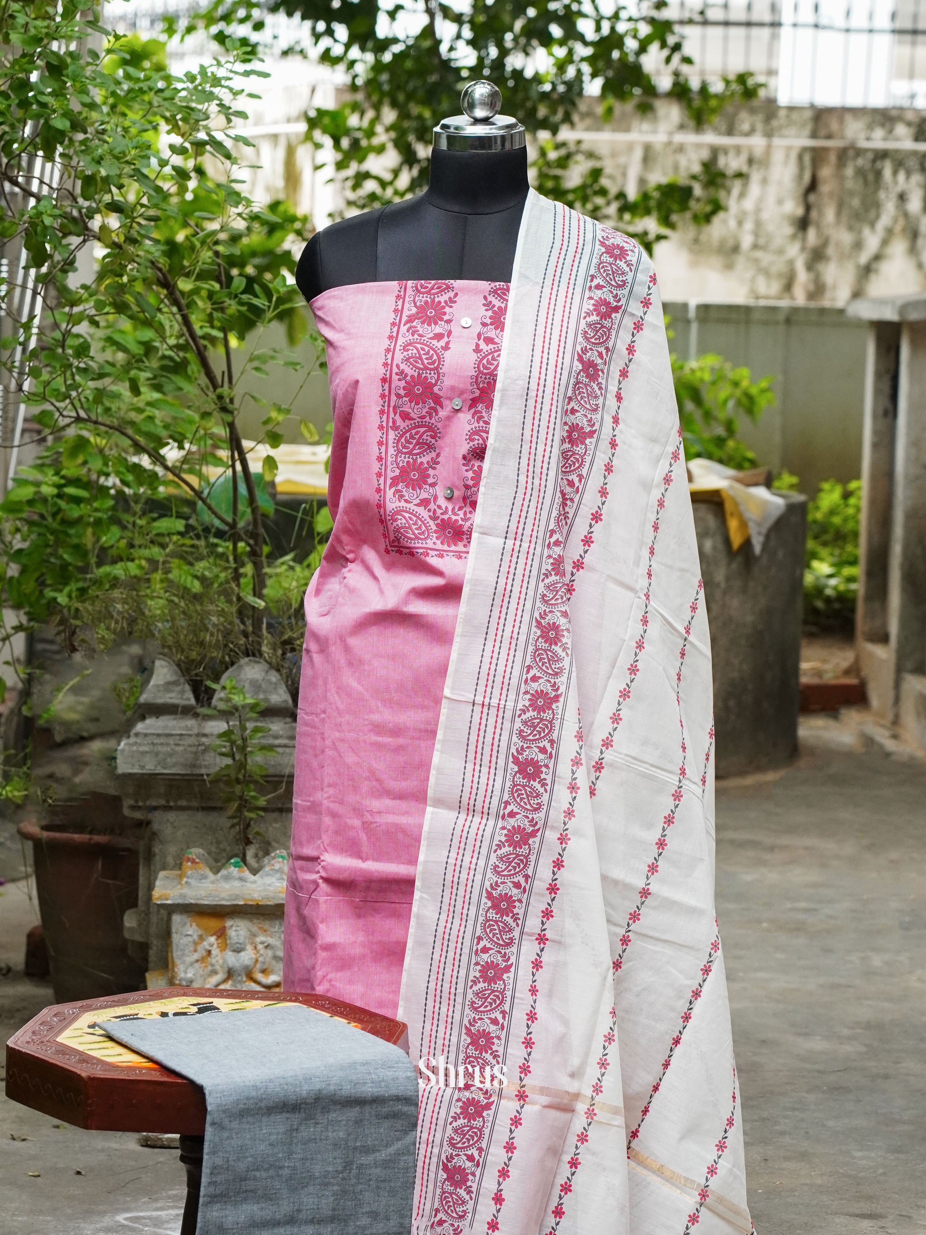 Pink & grey - Cotton salwar - Shop on ShrusEternity.com